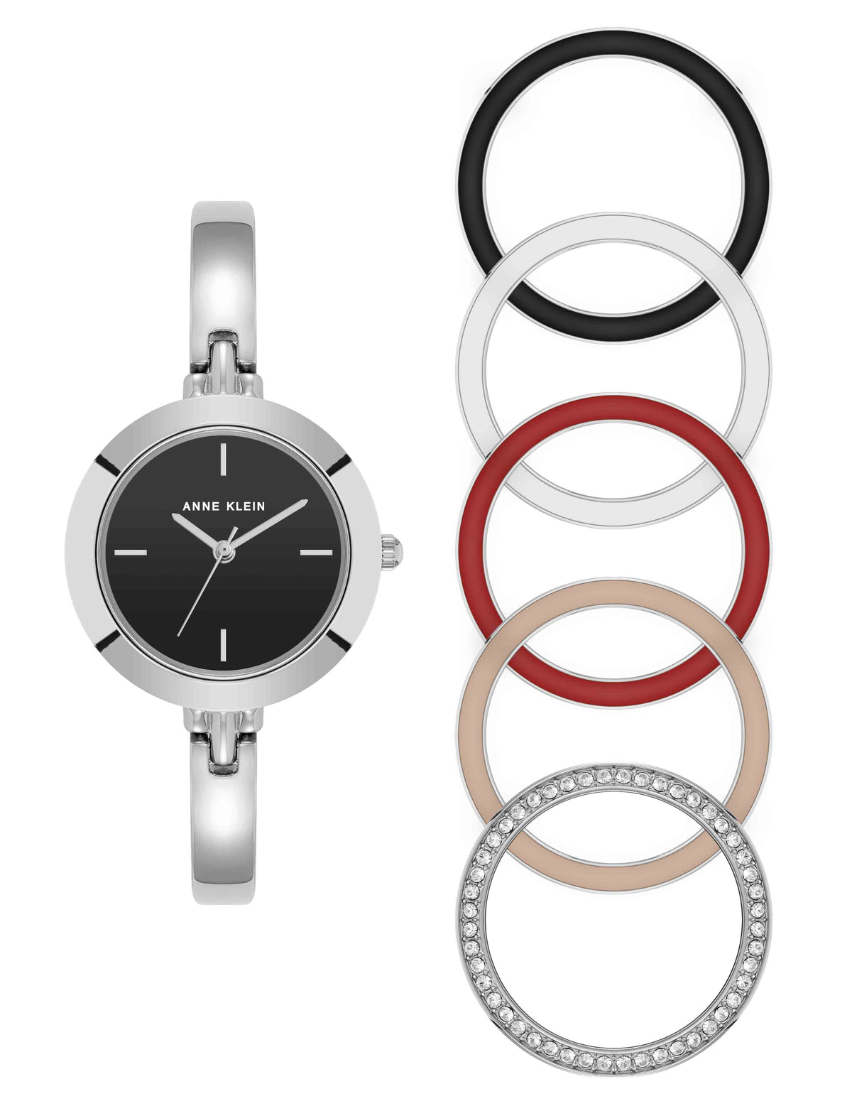 Anne Klein Silver-Tone Interchangeable Bezel Watch Set