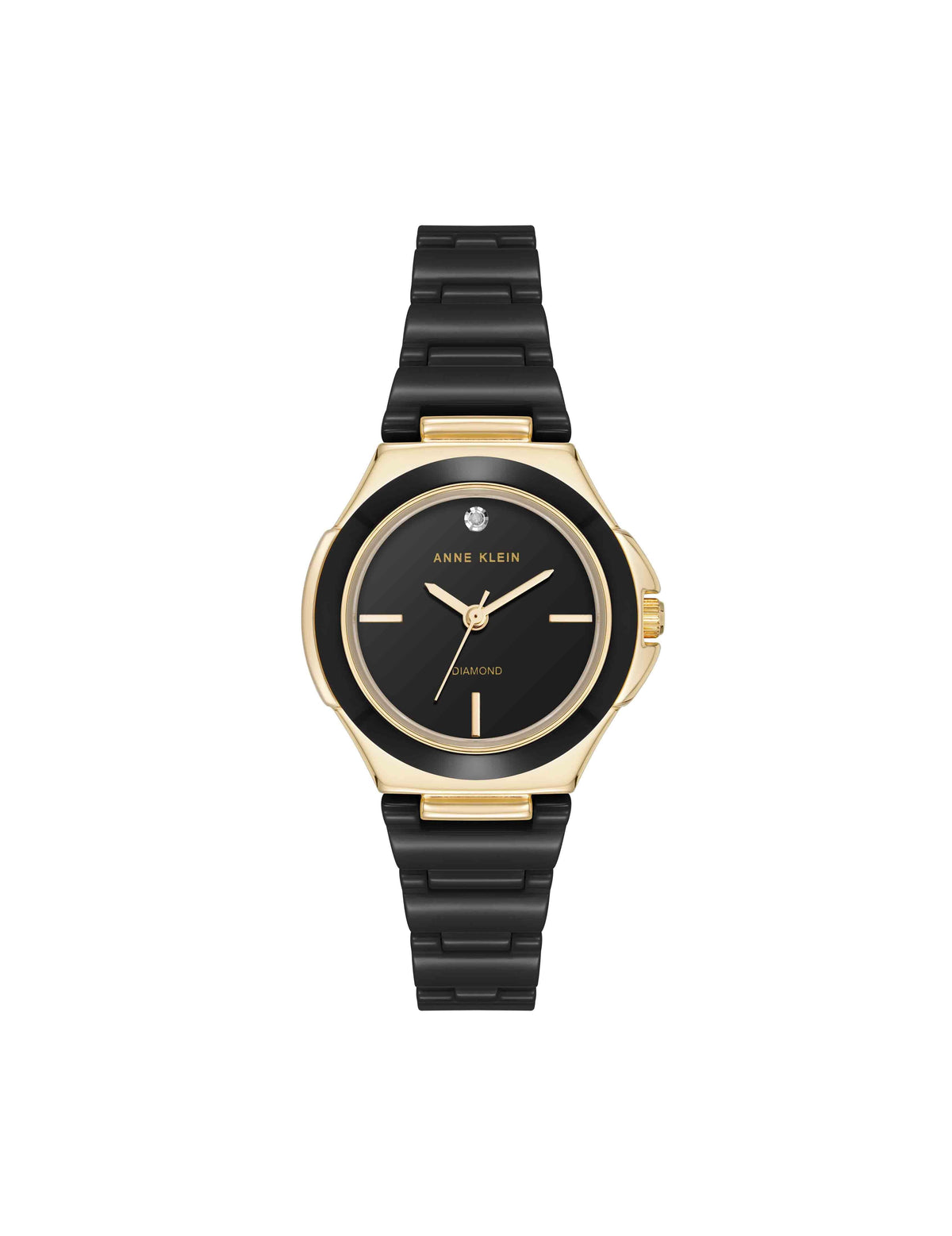 Anne Klein Gold-Tone/Black Ceramic Bracelet and Bezel Watch