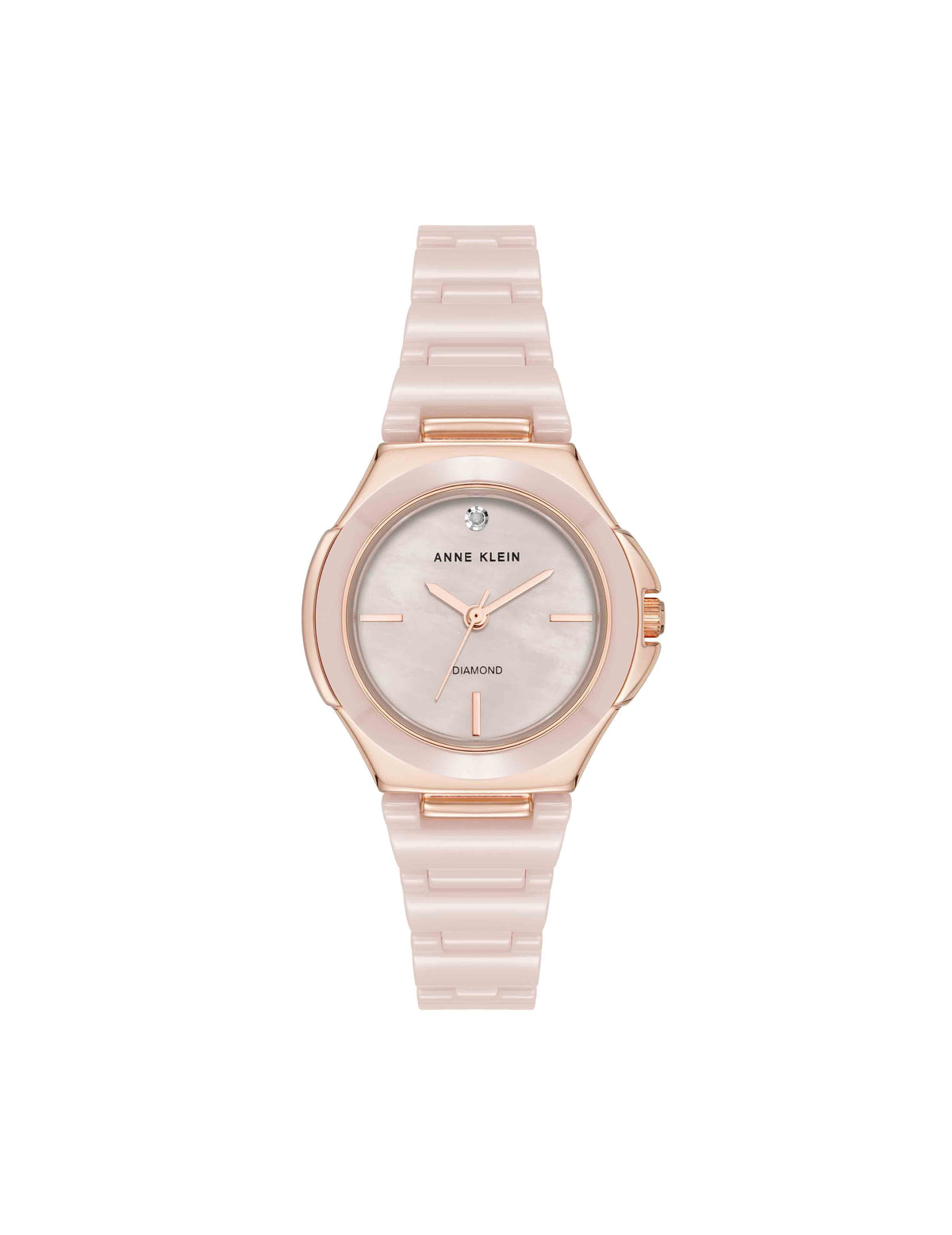 Anne Klein Rose Gold-Tone/Blush Pink Ceramic Bracelet and Bezel Watch