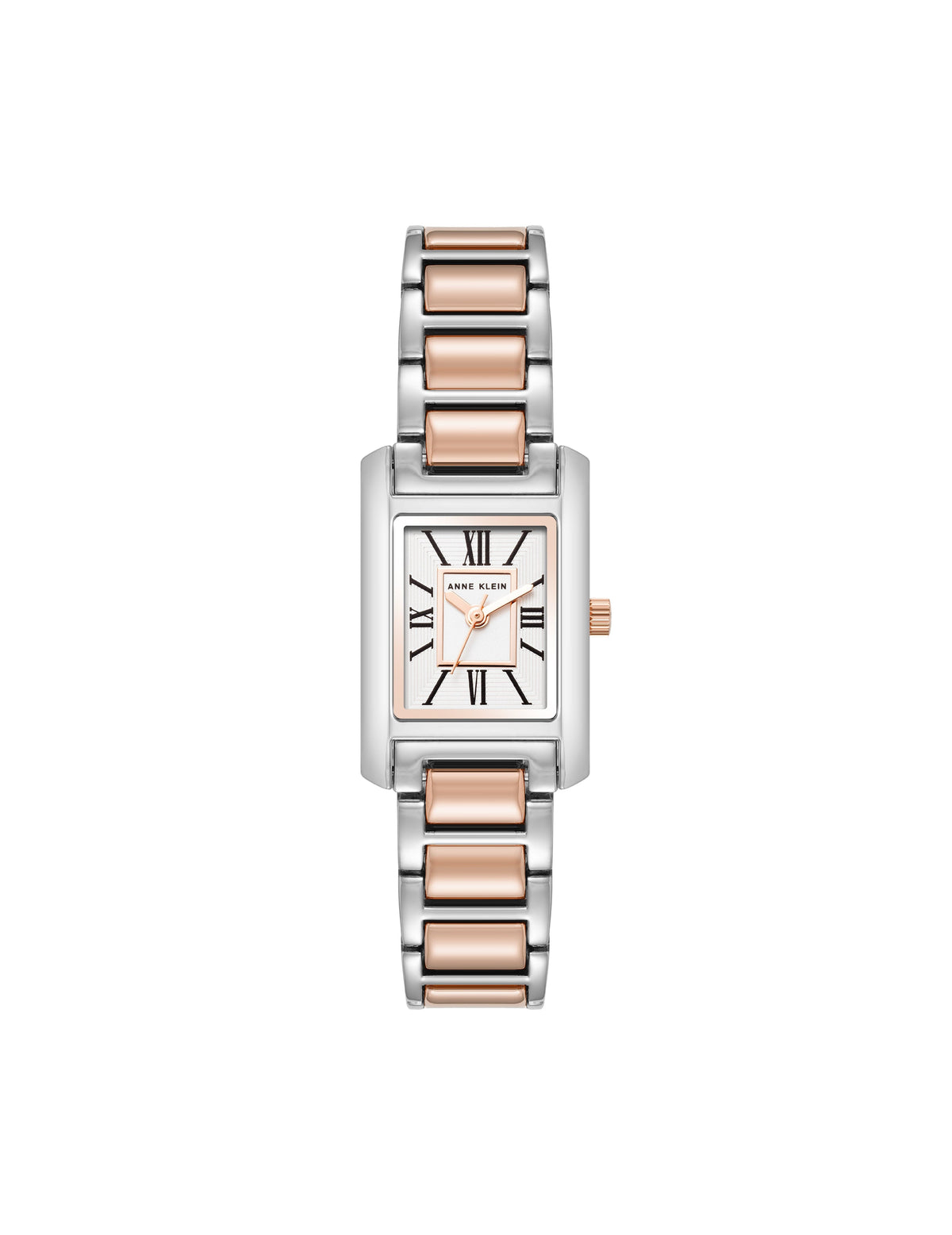 Anne Klein Silver-Tone/Rose Gold-Tone Classic Rectangular Roman Numeral Watch