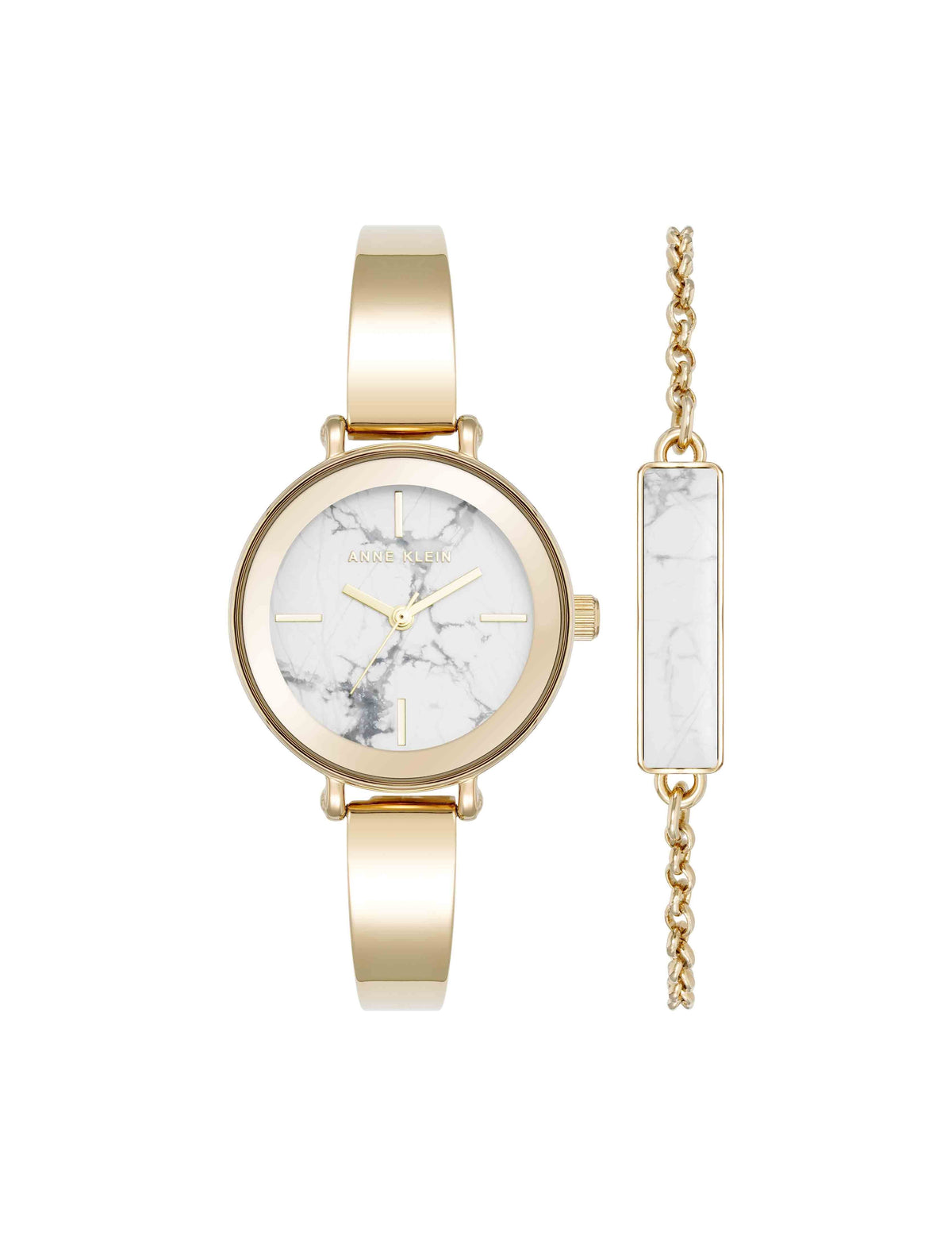 Anne Klein Gold-Tone/White Howlite Round Gemstone Bangle Watch Set