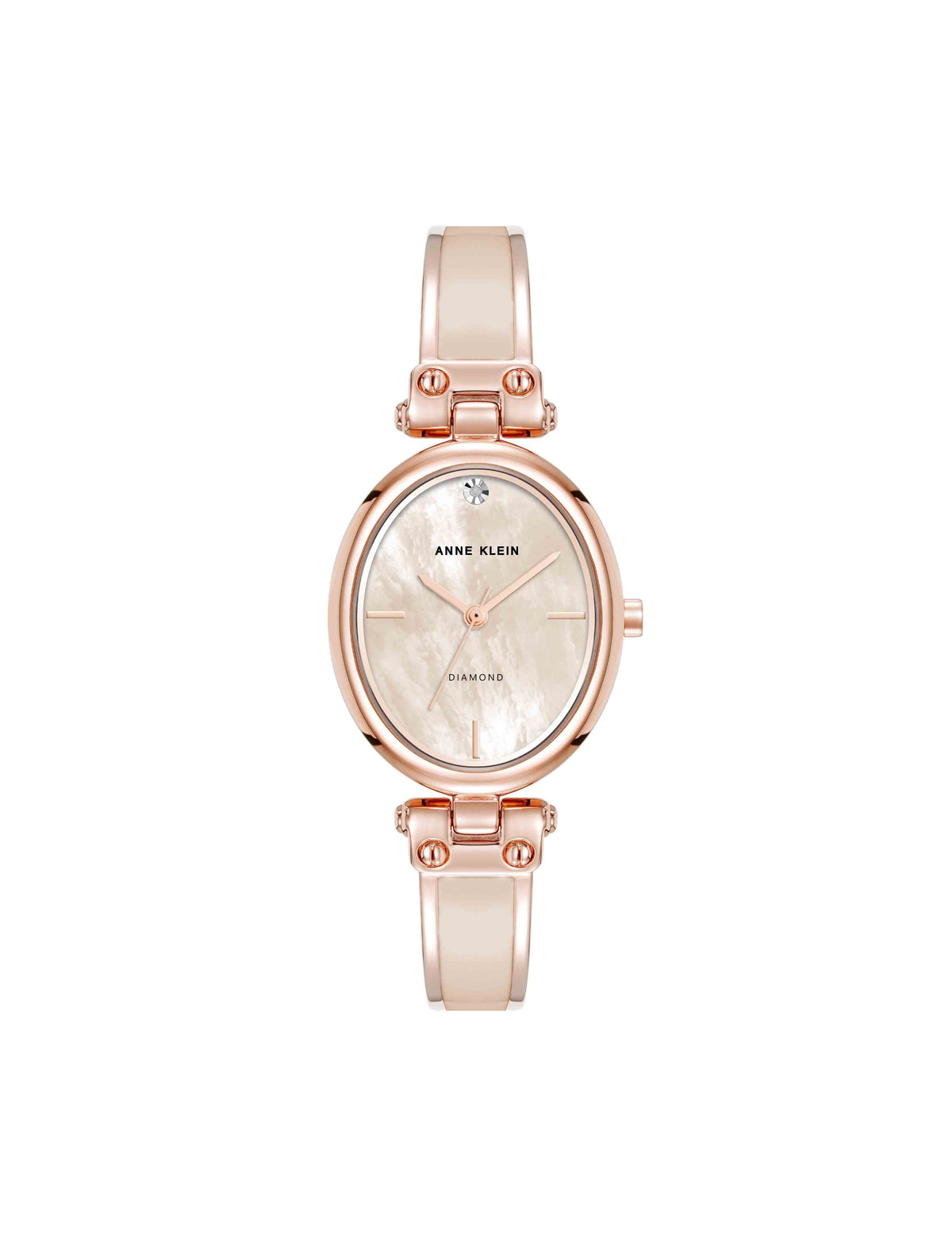 Anne Klein Blush/Rose Gold-Tone Oval Diamond Accented Bangle Watch