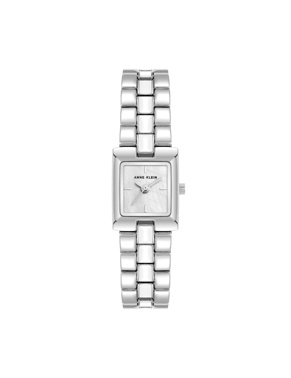 Anne Klein White/Silver-Tone Petite Enamel Center Link Bracelet Watch