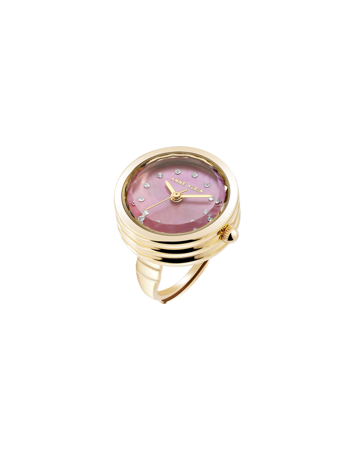 Anne Klein Gold-Tone/Purple Crystal Accented Ring Watch