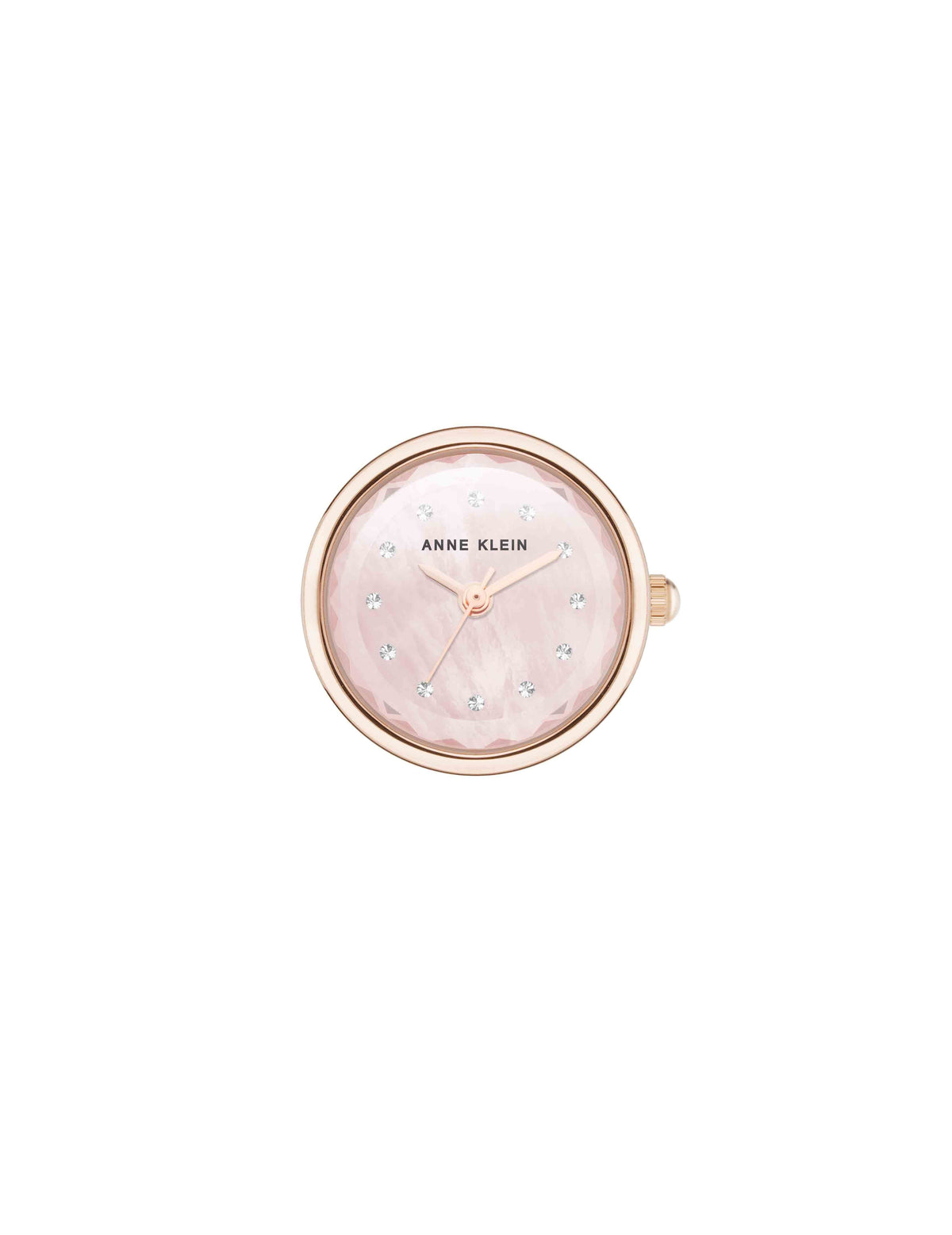 Anne Klein Pink/Rose Gold-Tone Faceted Crystal Ring Watch