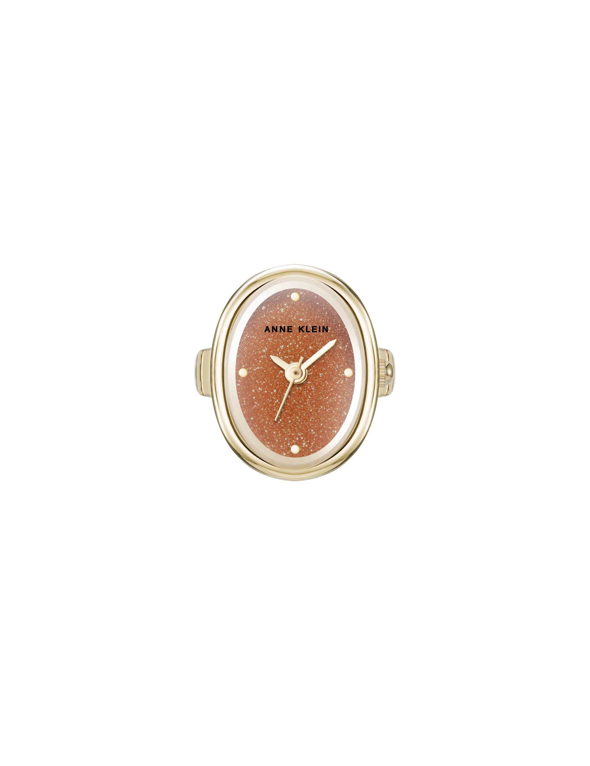 Anne Klein Brown Sandstone/Gold-Tone Oval Gemstone Ring Watch