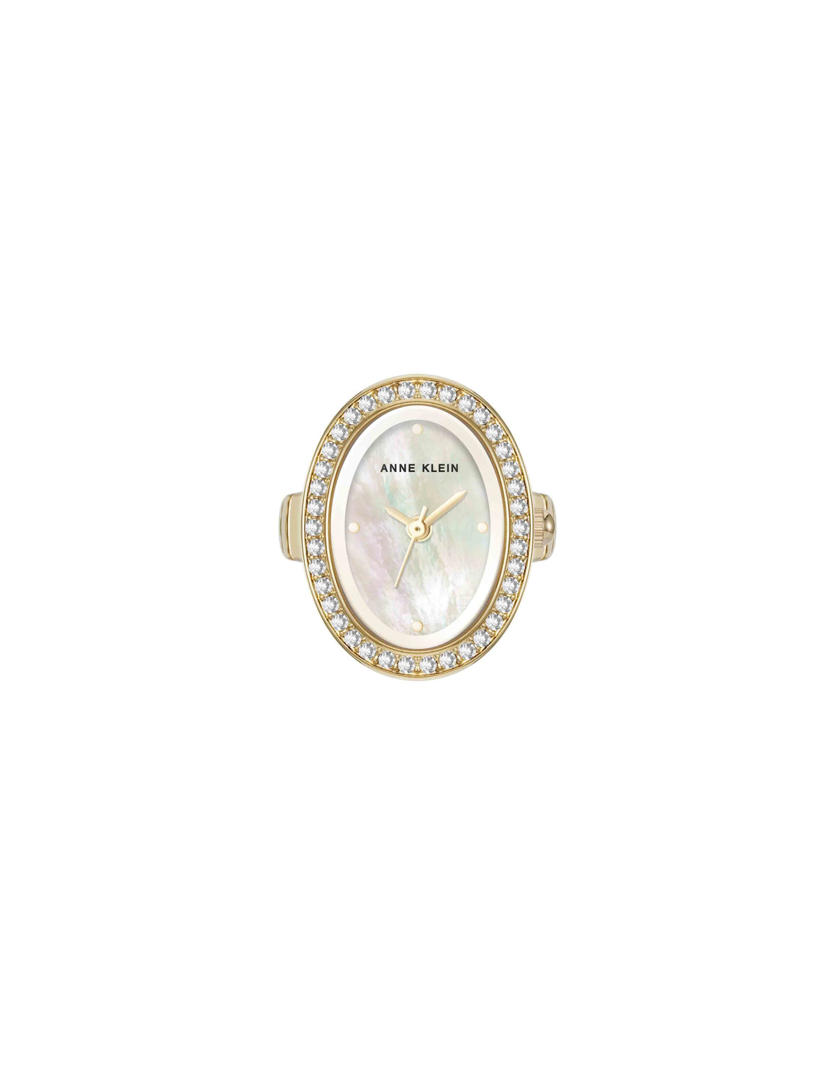 Anne Klein White/Gold-Tone Crystal Bezel Ring Watch