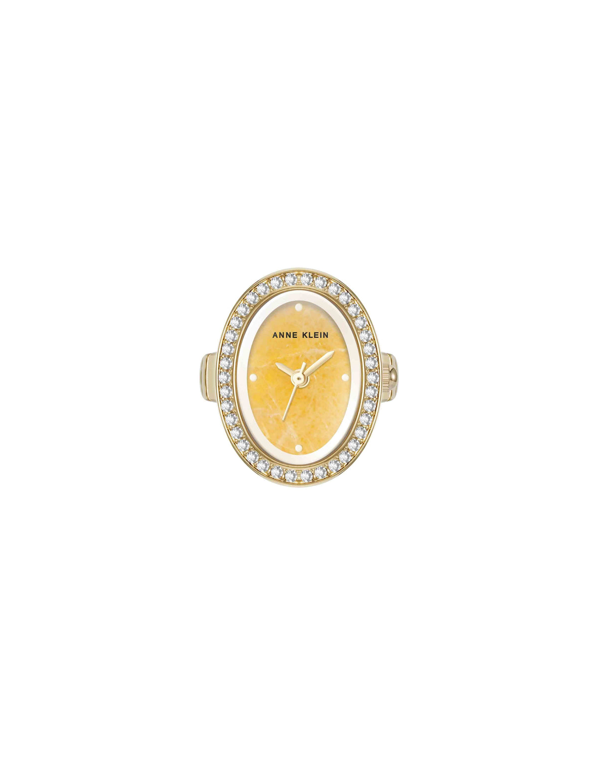 Anne Klein Yellow/Gold-Tone Crystal Bezel Ring Watch