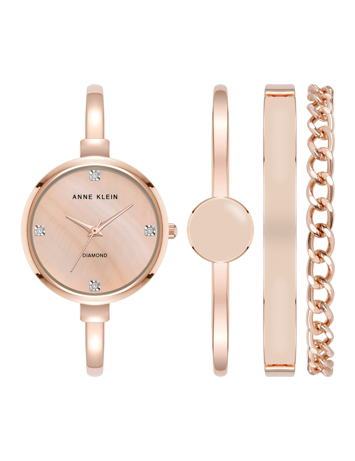 Anne Klein Rose Gold-Tone/Blush Pink Genuine Diamond Accented Bangle Watch and Bracelet Set