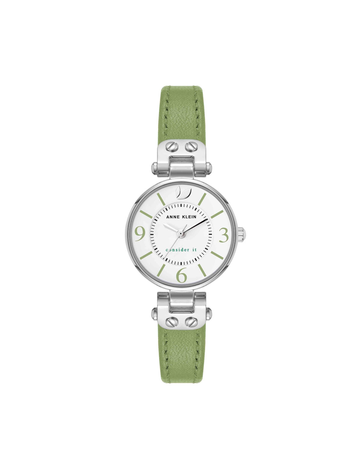 Anne Klein Green/Silver-Tone Consider It Sustainable Leather Strap Watch