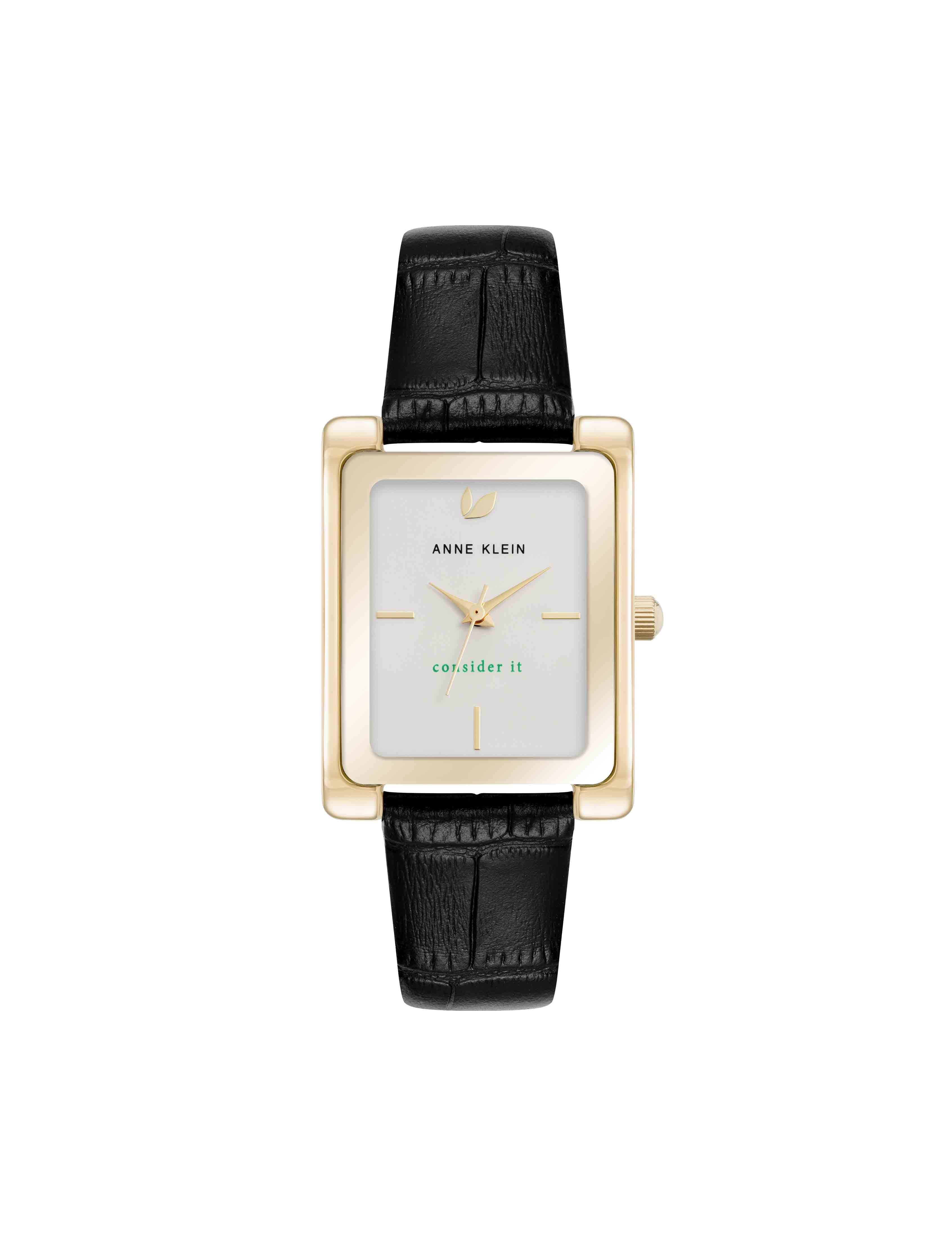 Consider It Rectangular Leather Band Watch| Anne Klein