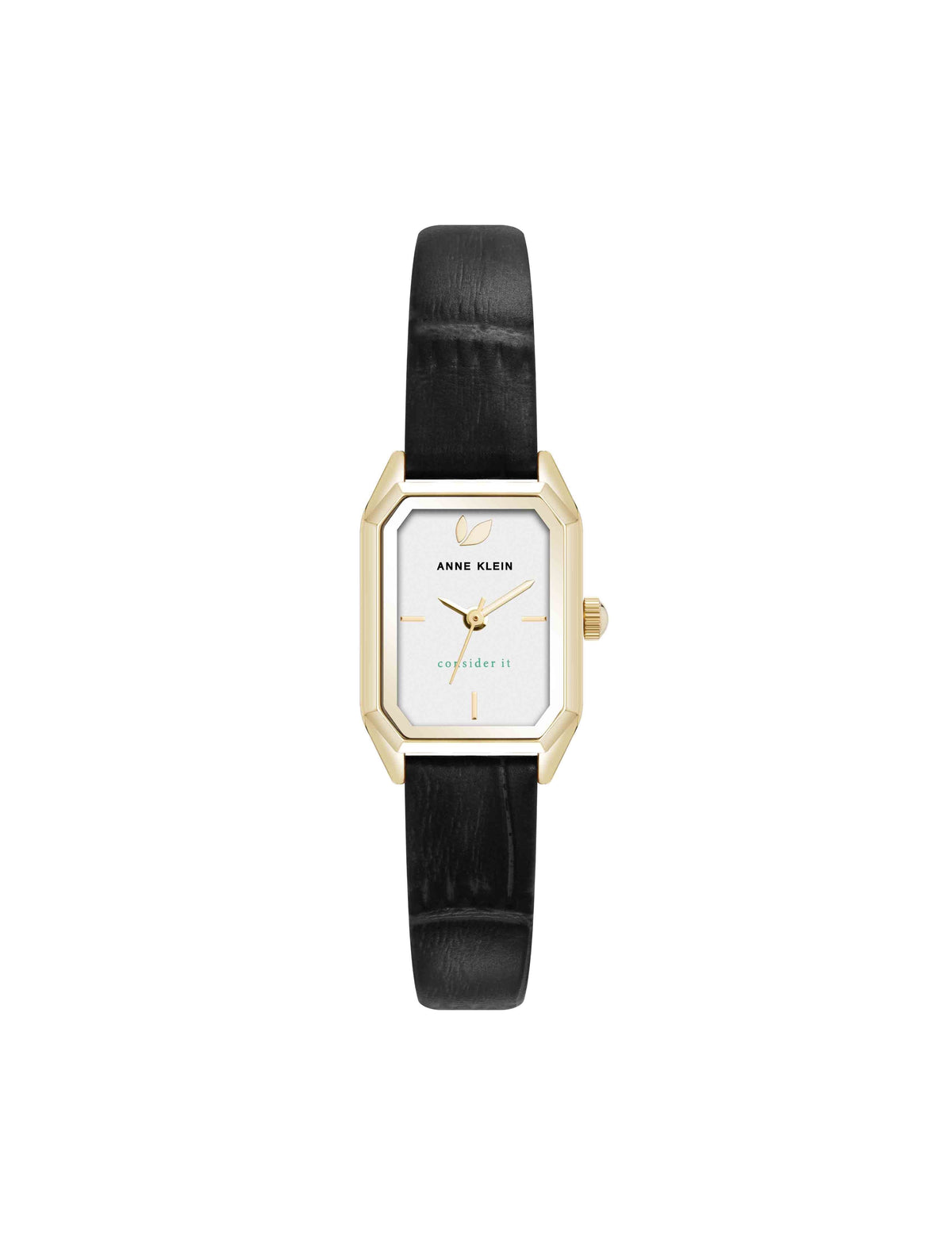 Anne Klein Gold-Tone/Black Consider It Octagonal Leather Band Watch