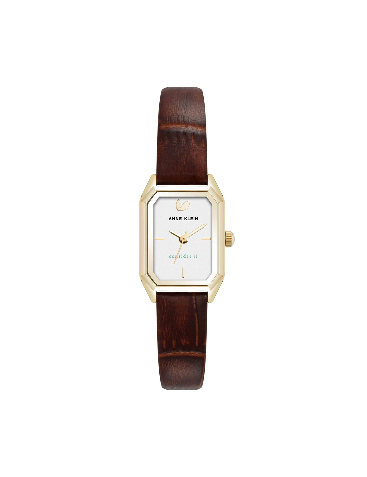 Anne Klein Gold-Tone/Brown Consider It Octagonal Leather Band Watch