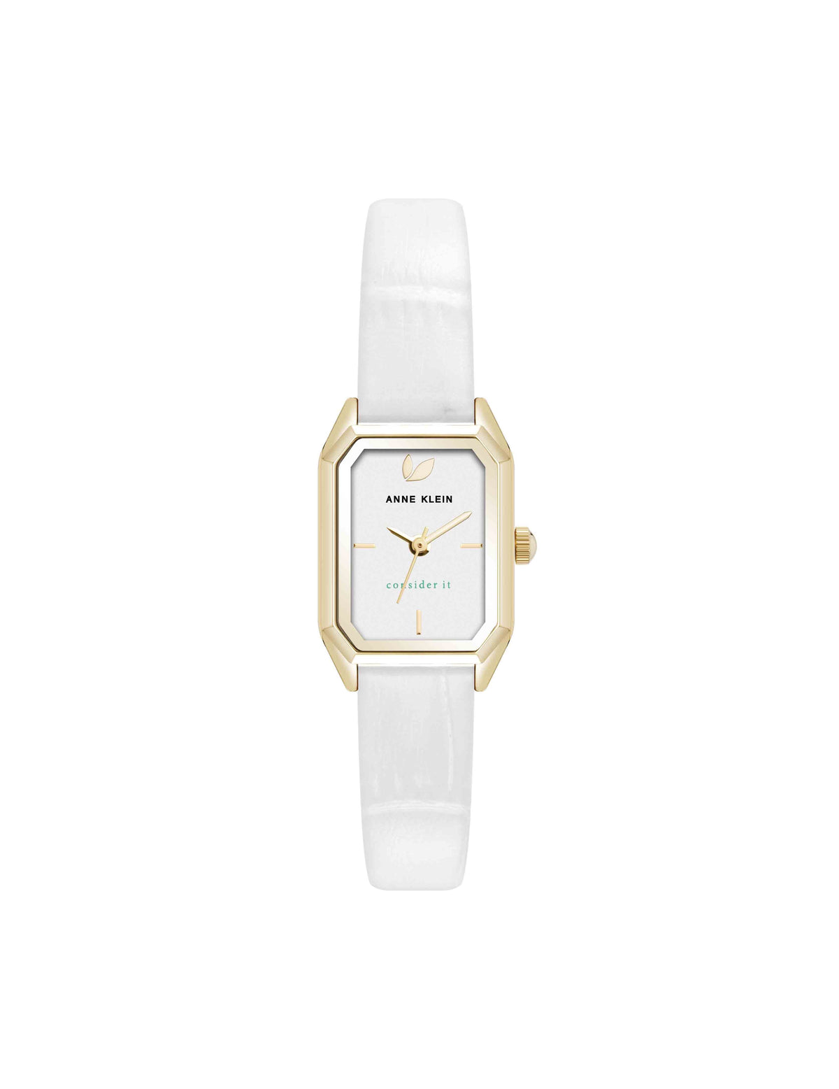 Anne Klein Gold-Tone/White Consider It Octagonal Leather Band Watch