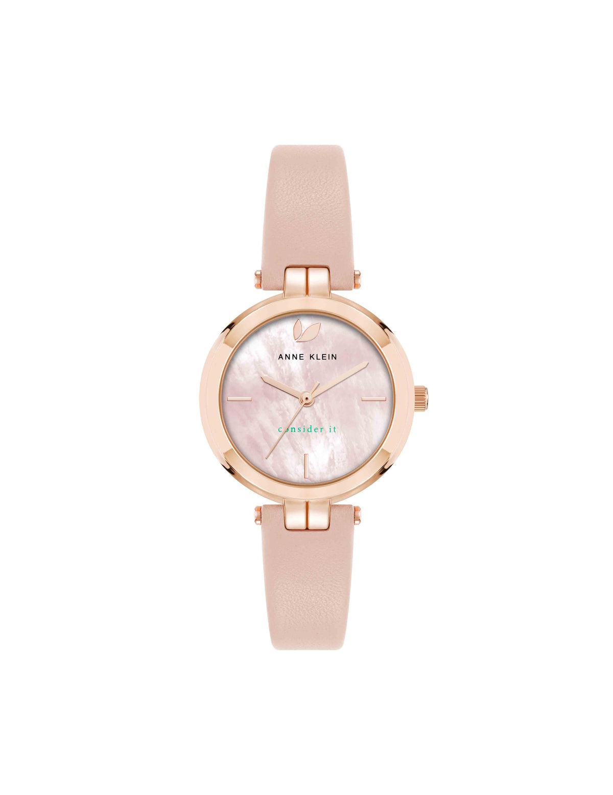 Anne Klein Rose Gold-Tone/Blush Pink Consider It Round Leather Band Watch