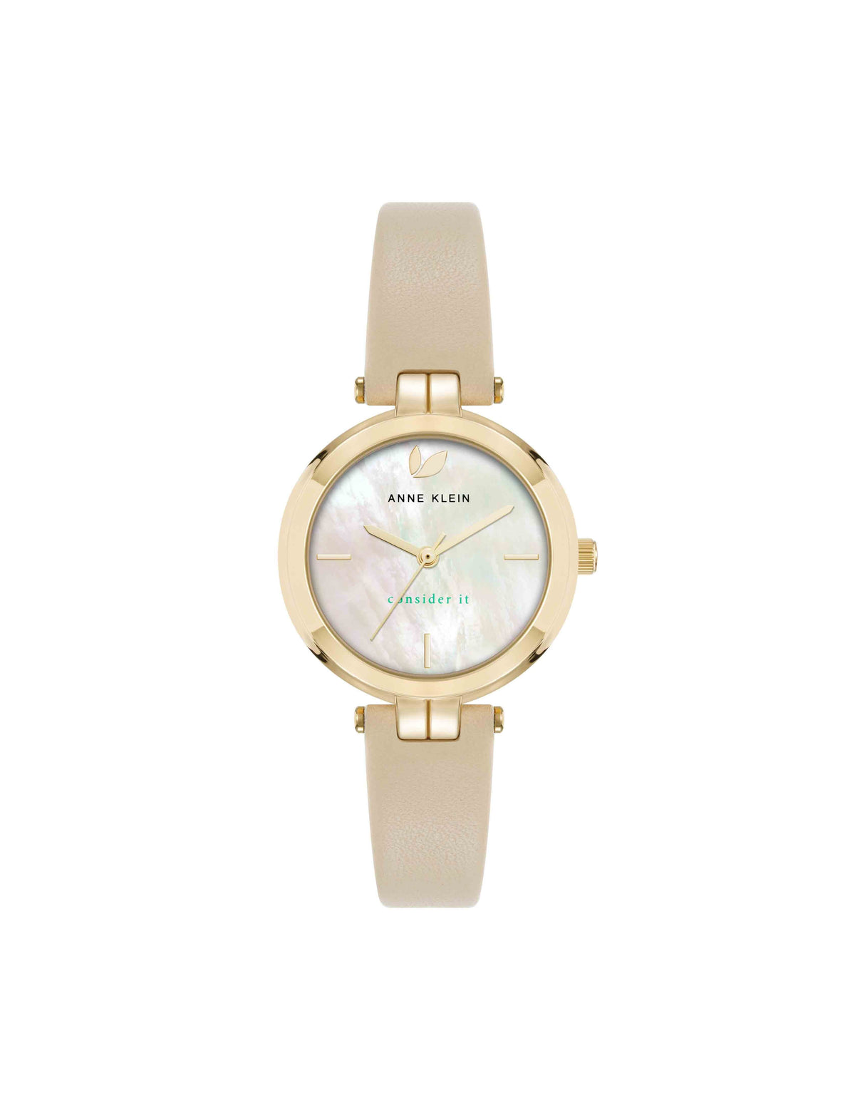 Anne Klein Gold-Tone/Beige Consider It Round Leather Band Watch