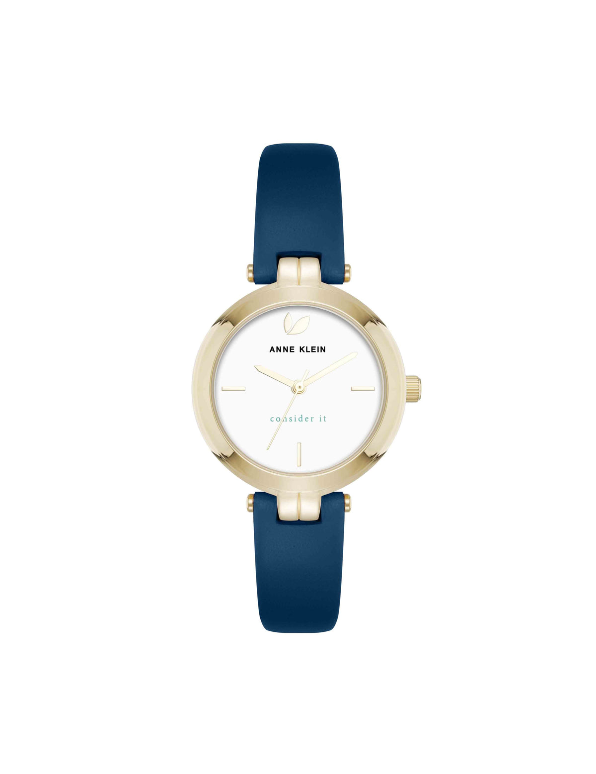 Anne Klein Blue/Gold-Tone Consider It Round Sustainable Leather Band Watch