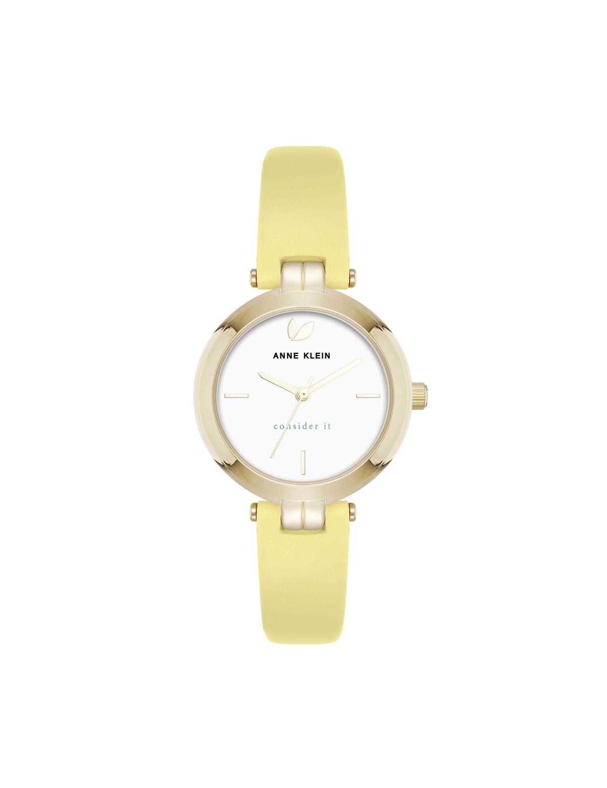 Anne Klein Yellow/Gold-Tone Consider It Round Sustainable Leather Band Watch