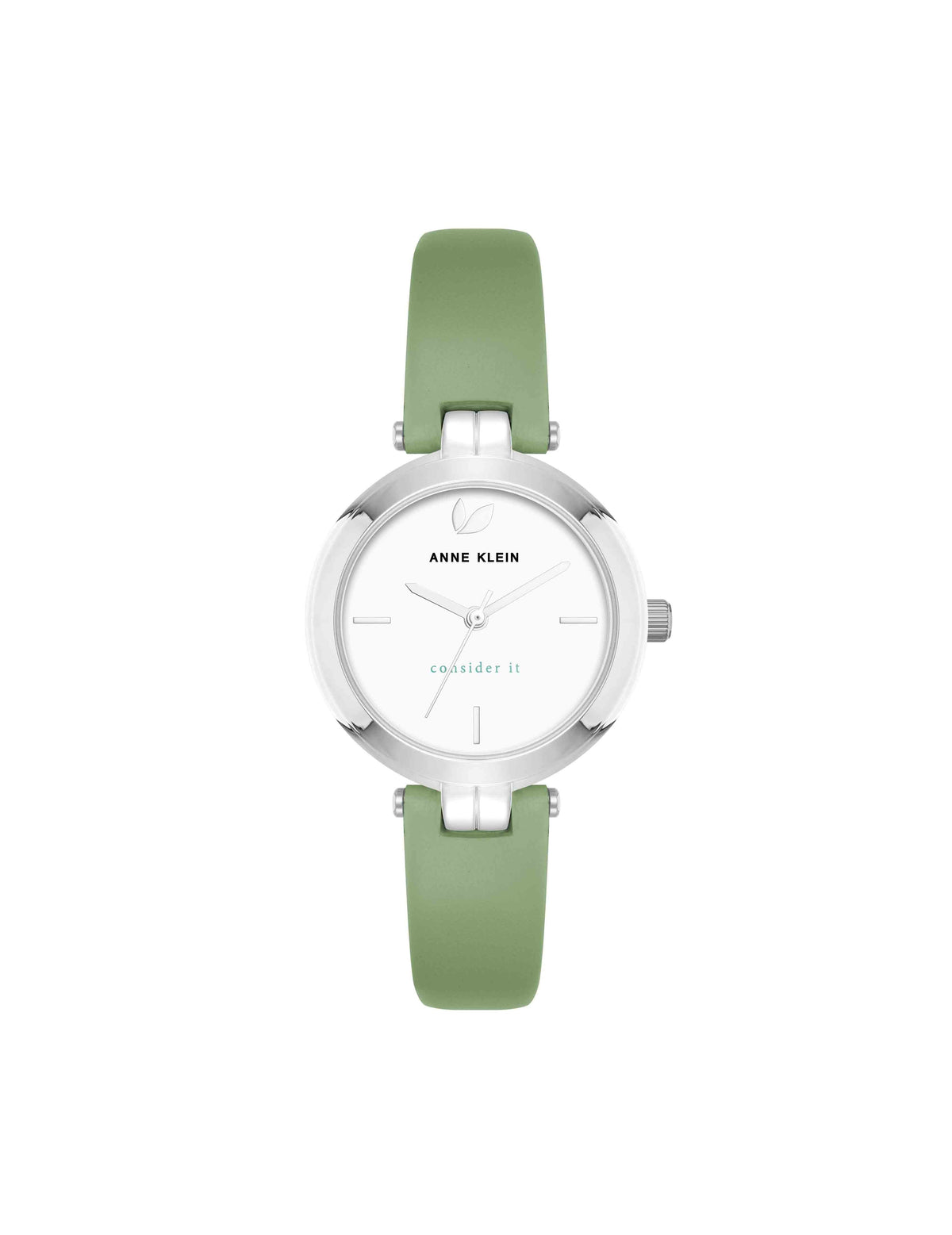 Anne Klein Green/Silver-Tone Consider It Round Sustainable Leather Band Watch