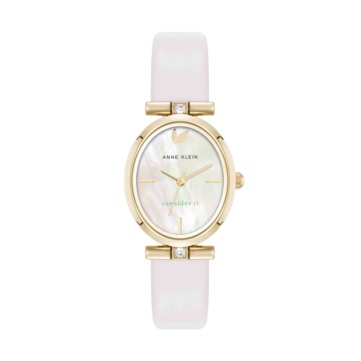 Anne Klein‎ Womens White Dial Goldtone Leather Strap 10 9182 Rhinestones Y2K 90s Rectangular Leather Band Watch | Anne Klein main image 4