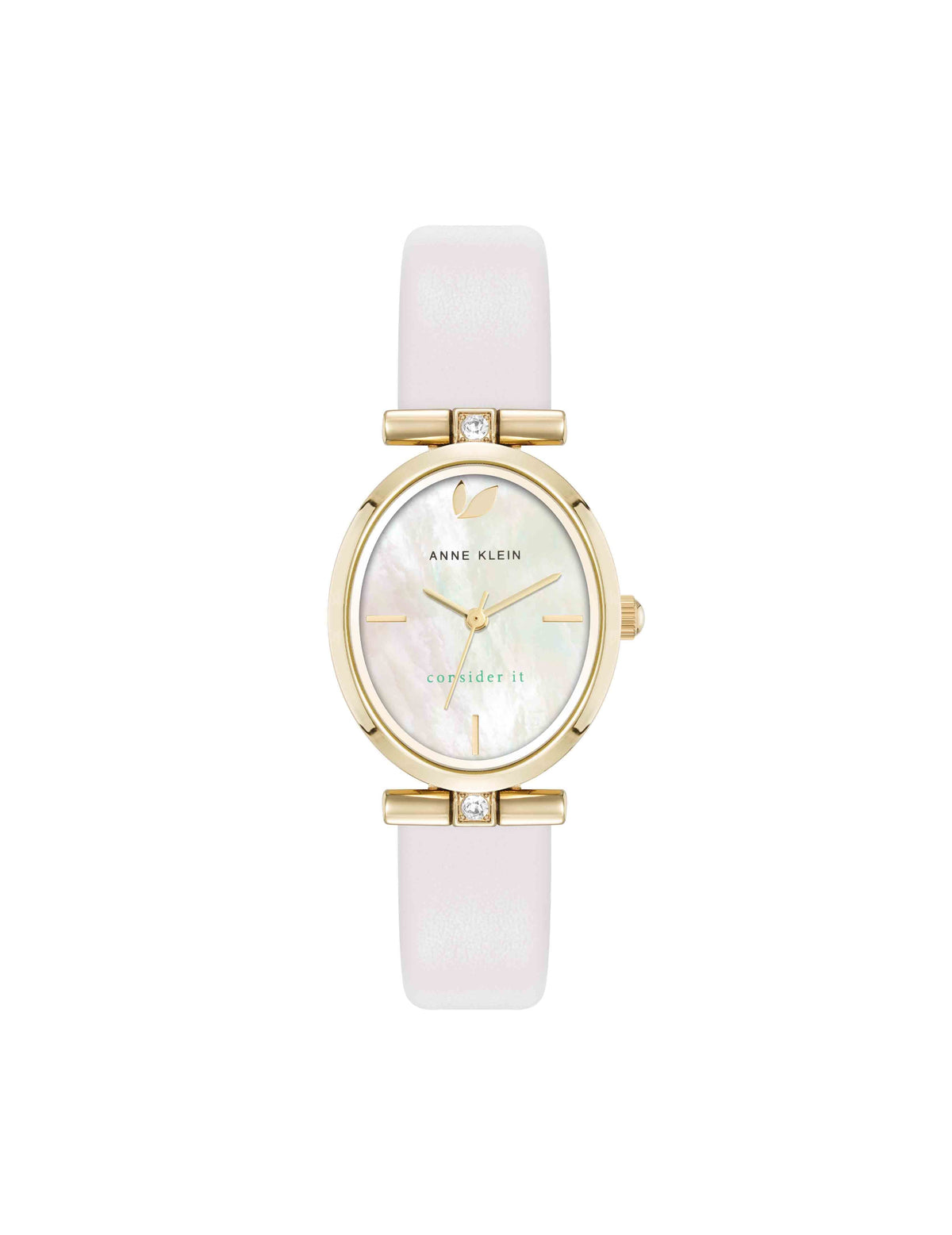 Anne Klein Gold-Tone/Ivory Consider It Oval Case Leather Watch