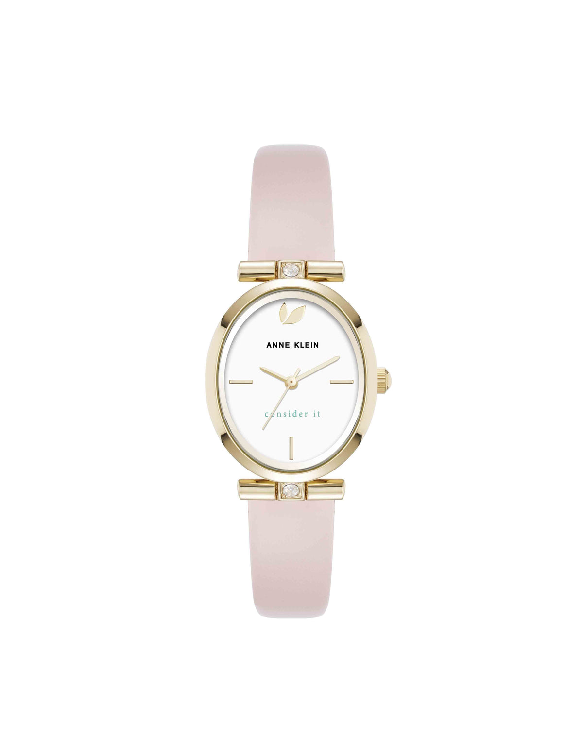 Anne Klein Blush/Gold-Tone Consider It Oval Case Leather Watch