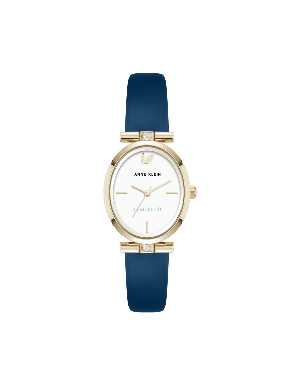 Anne Klein Blue/Gold-Tone Consider It Oval Case Leather Watch