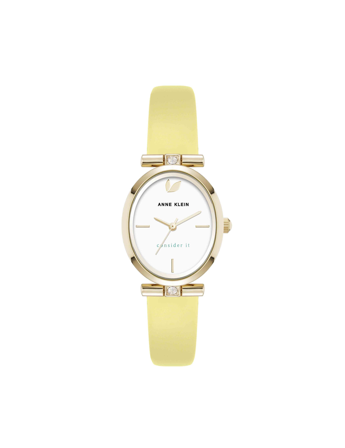 Anne Klein Yellow/Gold-Tone Consider It Oval Case Leather Watch