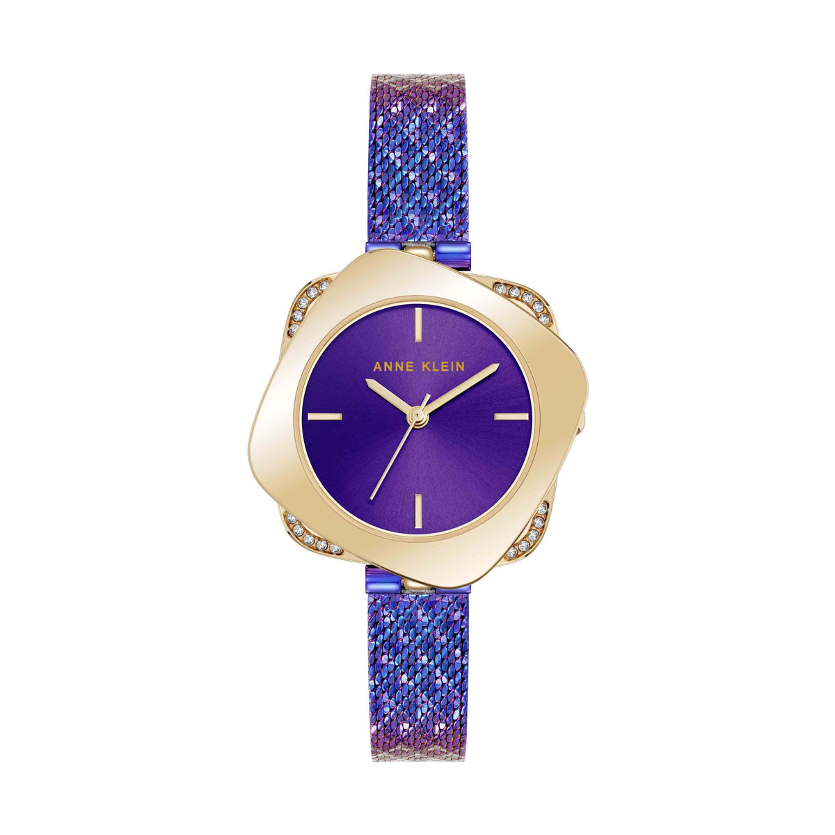 Women\'s Gold Lavender Analog Quartz Premium Crystal Accented Bangle Set Watch Time & Tru Women main image 2