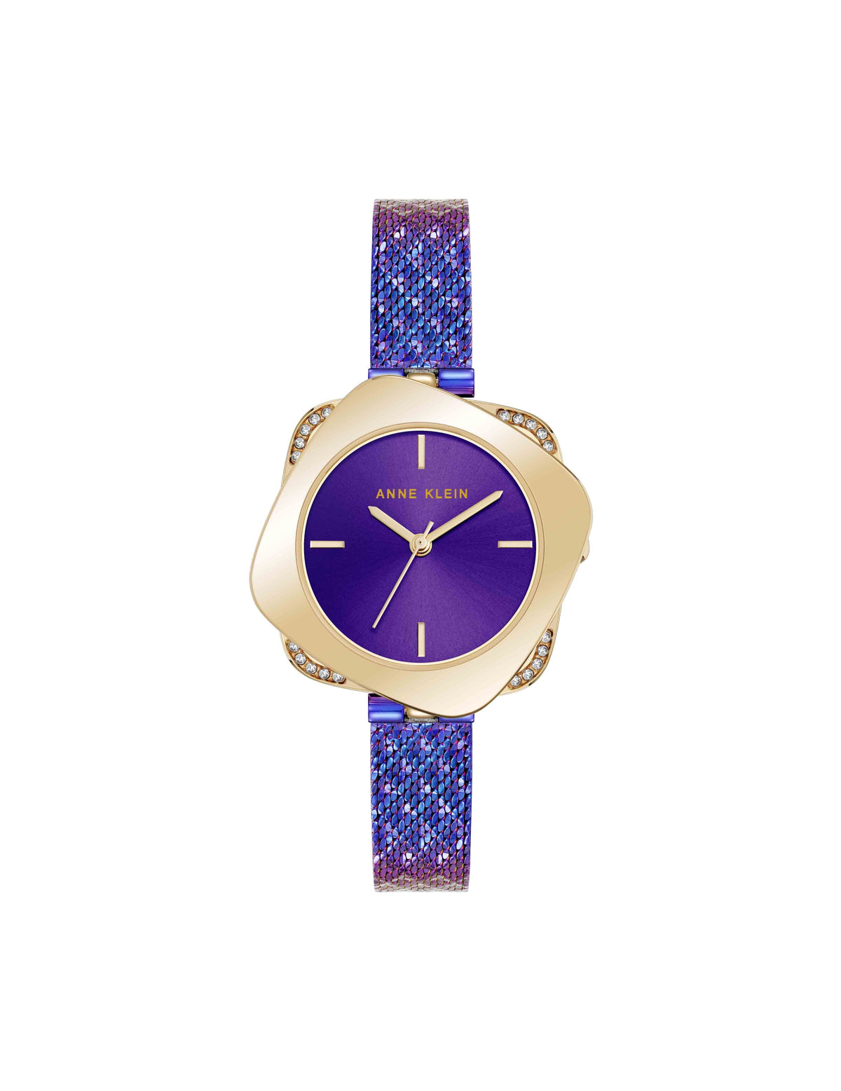 Anne Klein Iridescent Purple/Gold-Tone Elegant Hidden Crystal Watch