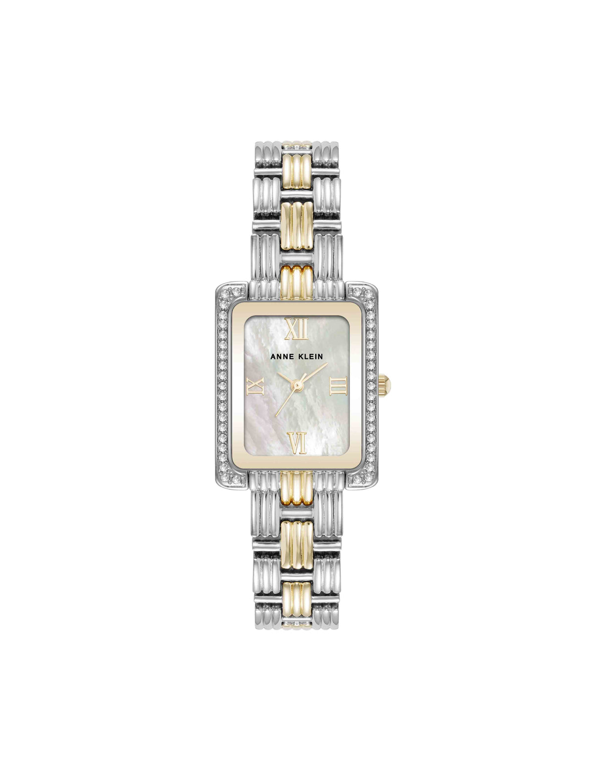 Anne Klein Two-Tone Premium Crystal Accented Grooved Link Bracelet Watch