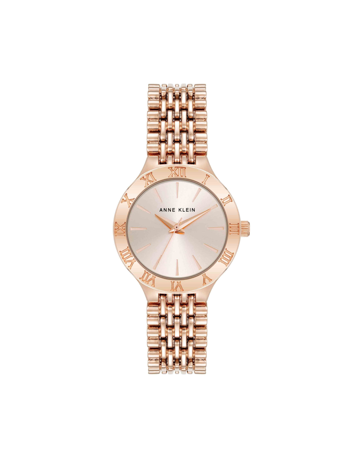 Anne Klein Rose Gold-Tone Iconic Round Roman Numeral Bezel Watch