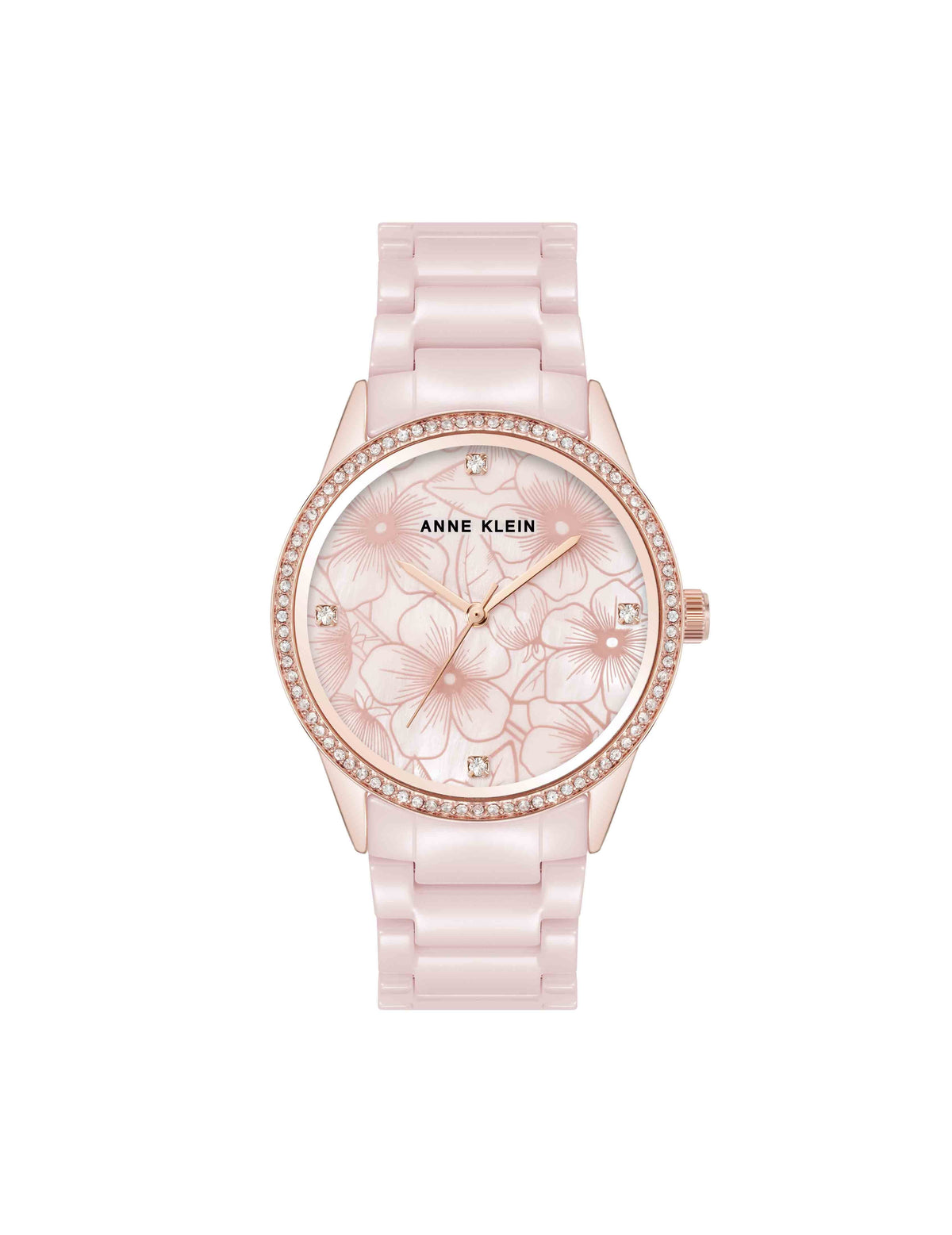 Anne Klein Blush/Rose-Tone Ceramic Bracelet Floral Dial Watch