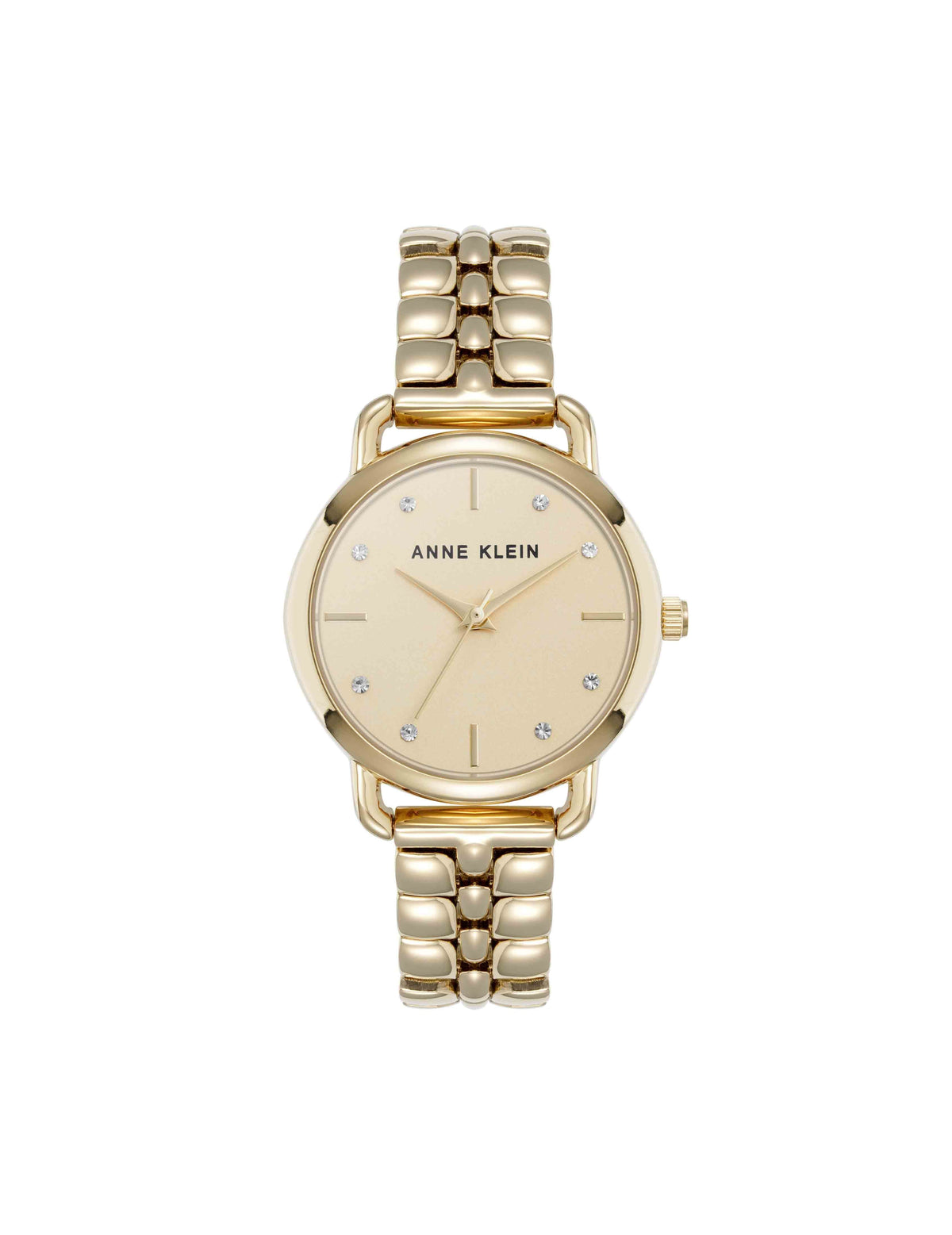 Anne Klein Gold-Tone Signature Round Crystal Accented Dial Watch