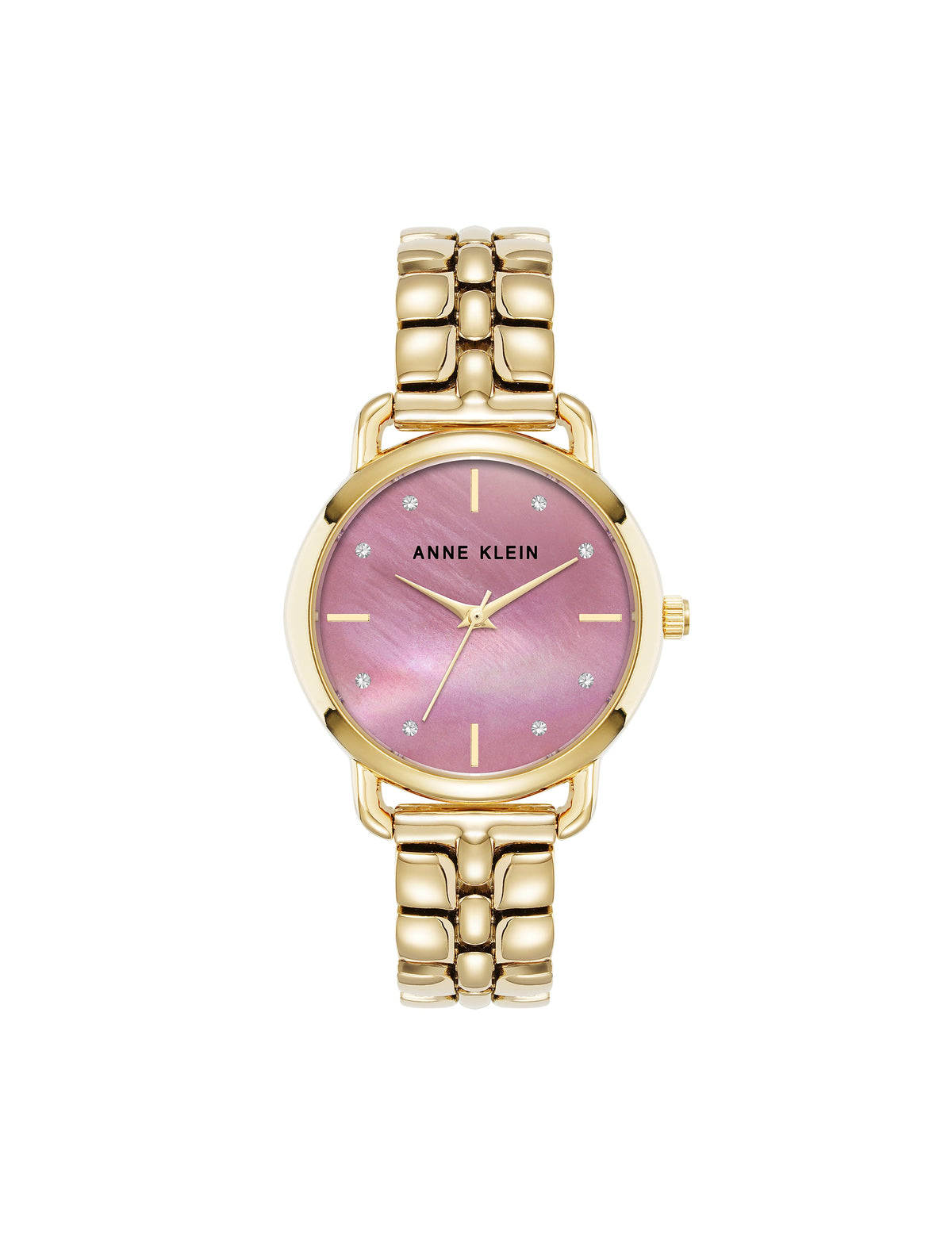 Anne Klein Gold-Tone/Lavender Crystal Accented Bracelet Watch