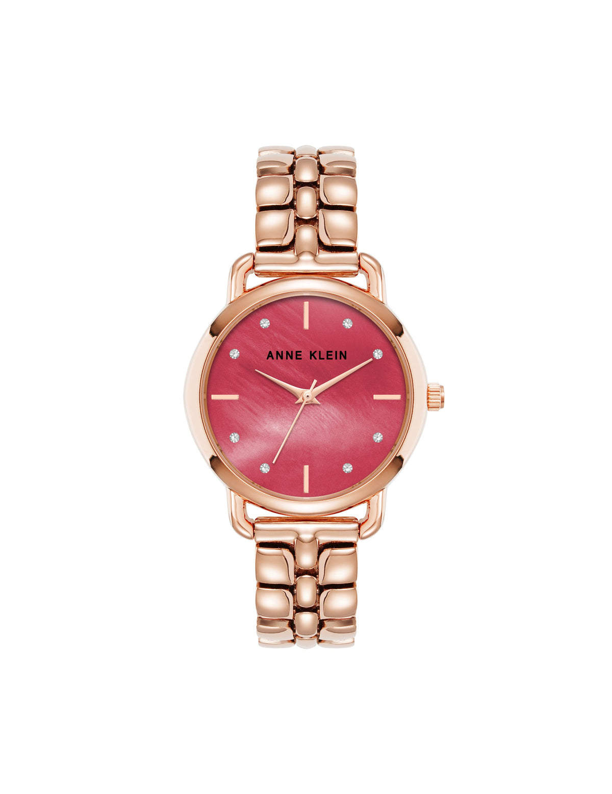 Anne Klein Rose Gold-Tone/Magenta Crystal Accented Bracelet Watch