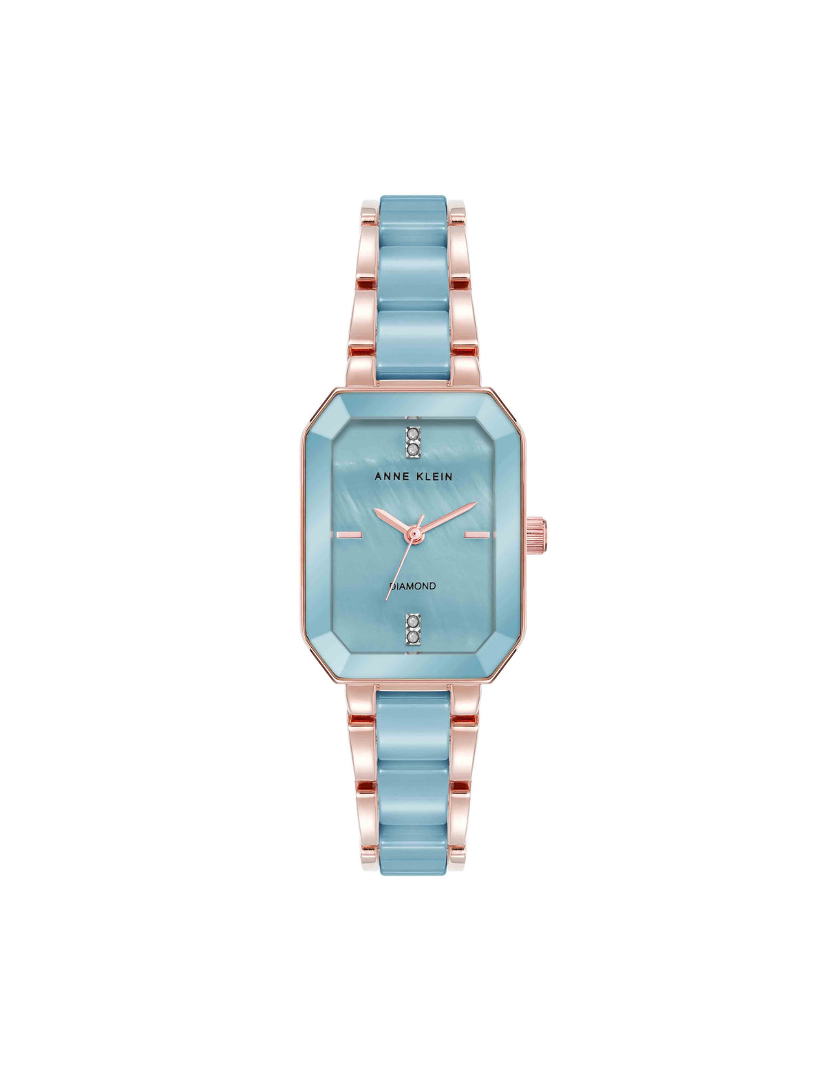 Anne Klein Aqua Blue/Rose Gold-Tone Octagonal Shaped Ceramic Bracelet Watch