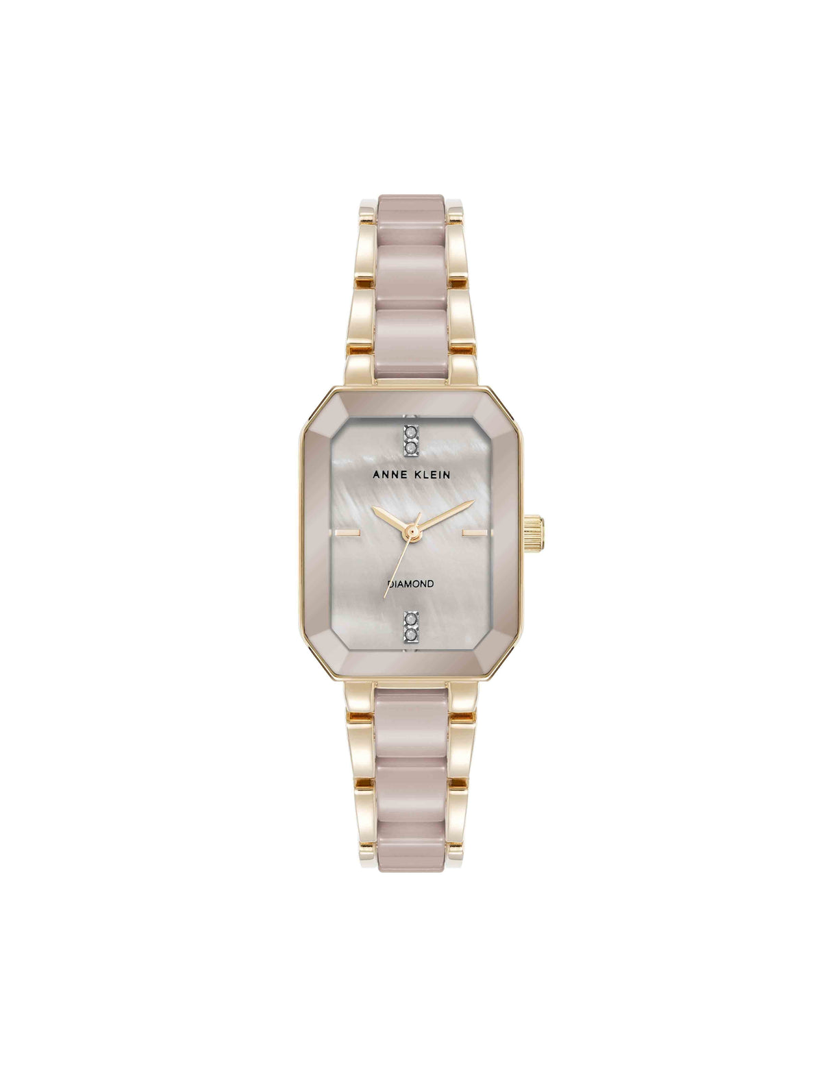 Anne Klein Tan/Gold-Tone Octagonal Diamond Ceramic Bracelet Watch