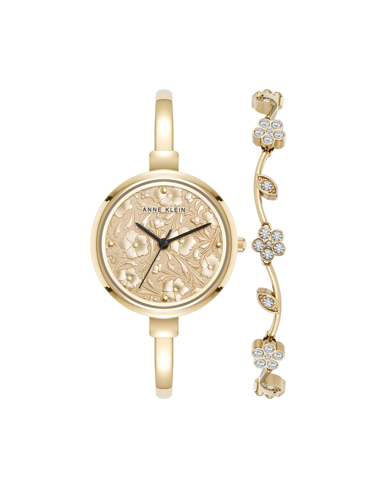 Anne Klein Gold-Tone Floral Dial Bangle Watch Set