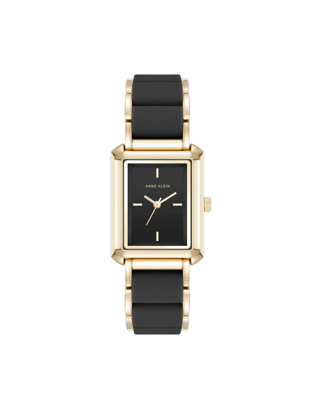 Anne Klein Black/Gold-Tone Rectangular Silicone Bracelet Watch