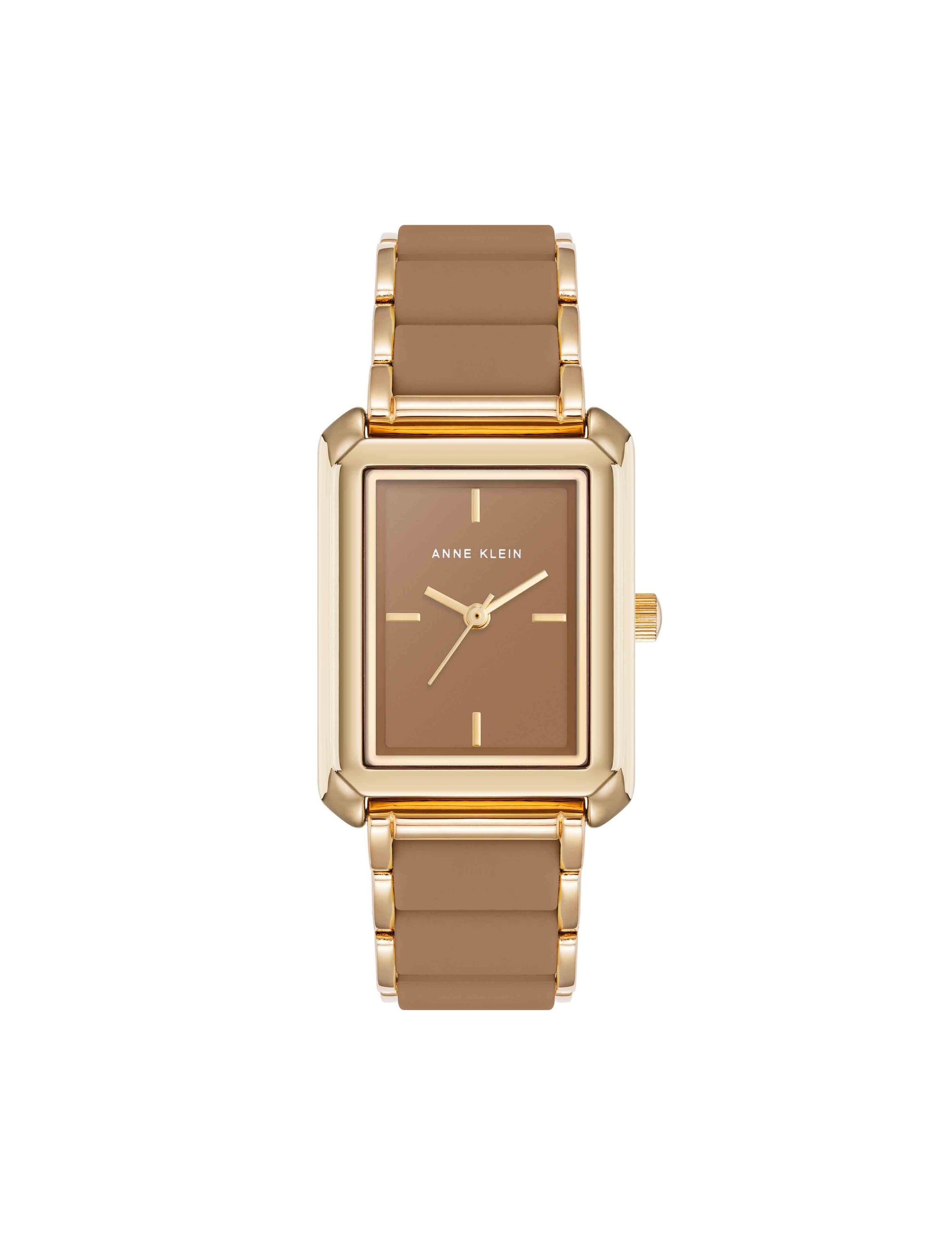 Anne Klein Mocha/Gold-Tone Rectangular Silicone Bracelet Watch