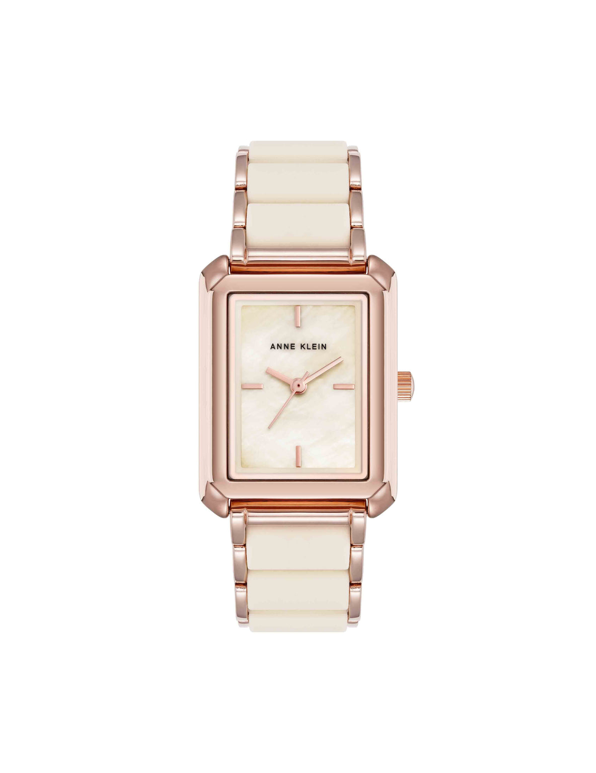 Anne Klein Ivory/Rose-Tone Rectangular Silicone Bracelet Watch