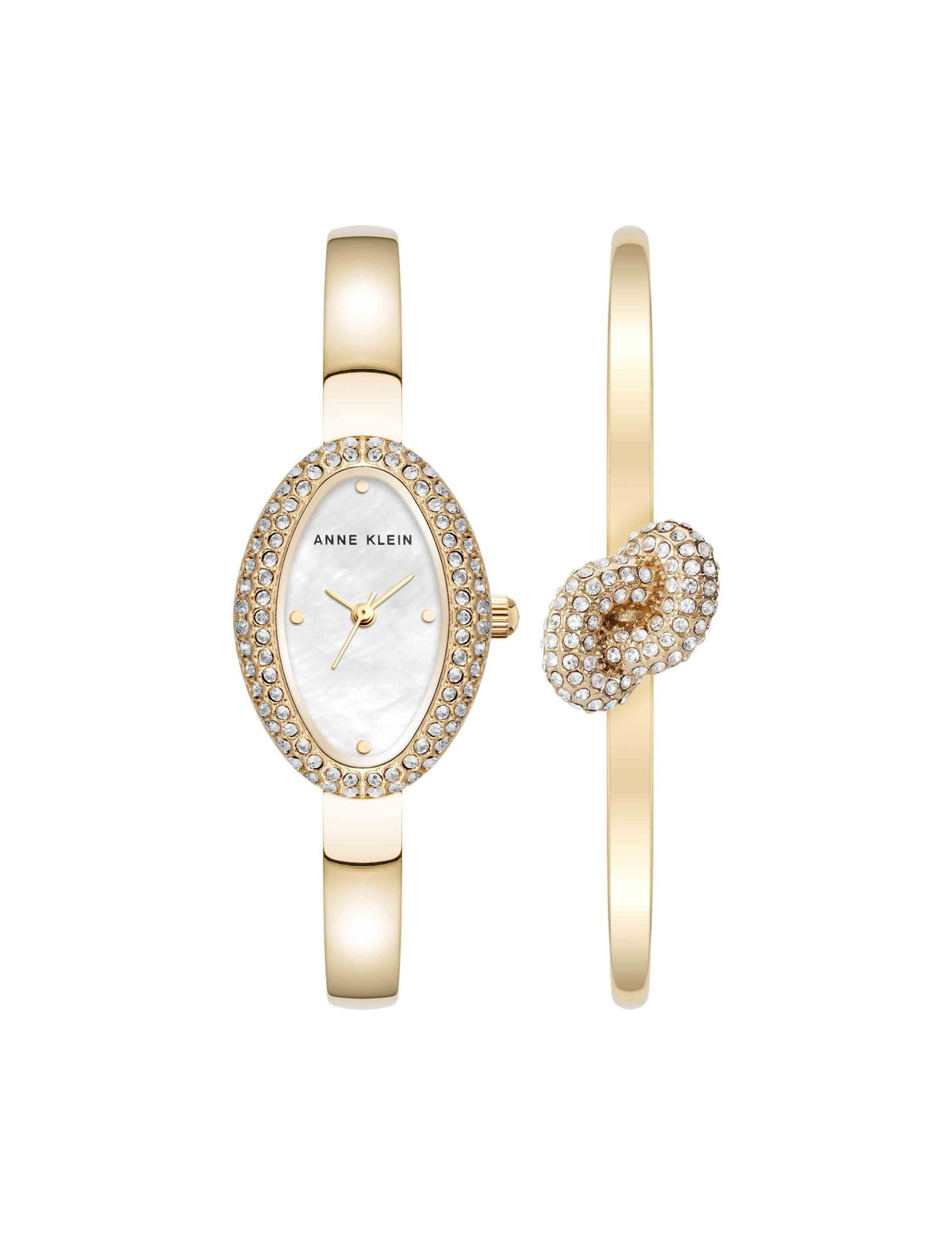 Anne Klein Gold-Tone Estate Oval Crystal Accented Bangle Watch Set