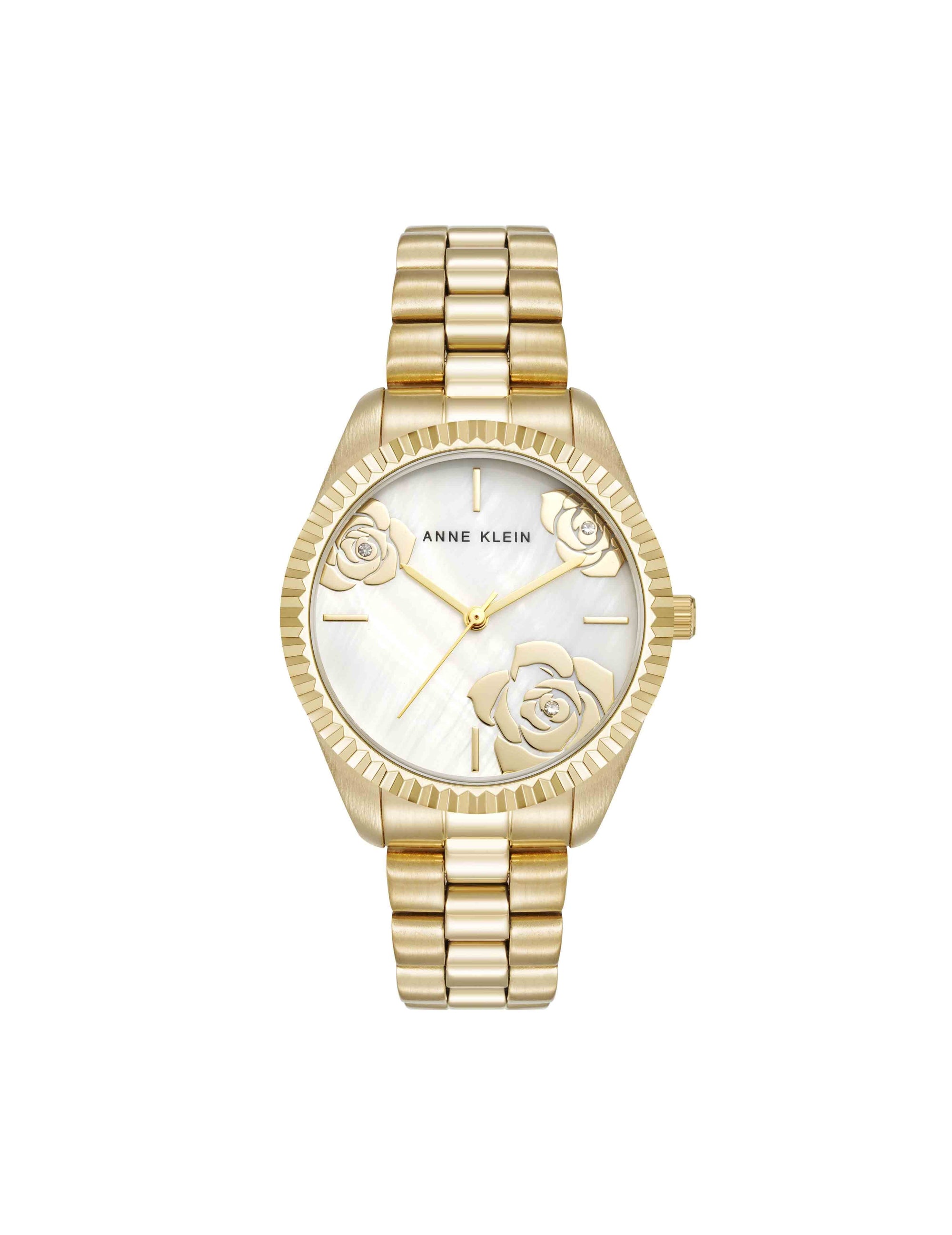 Anne Klein Gold-Tone Stainless Steel Floral Dial Watch