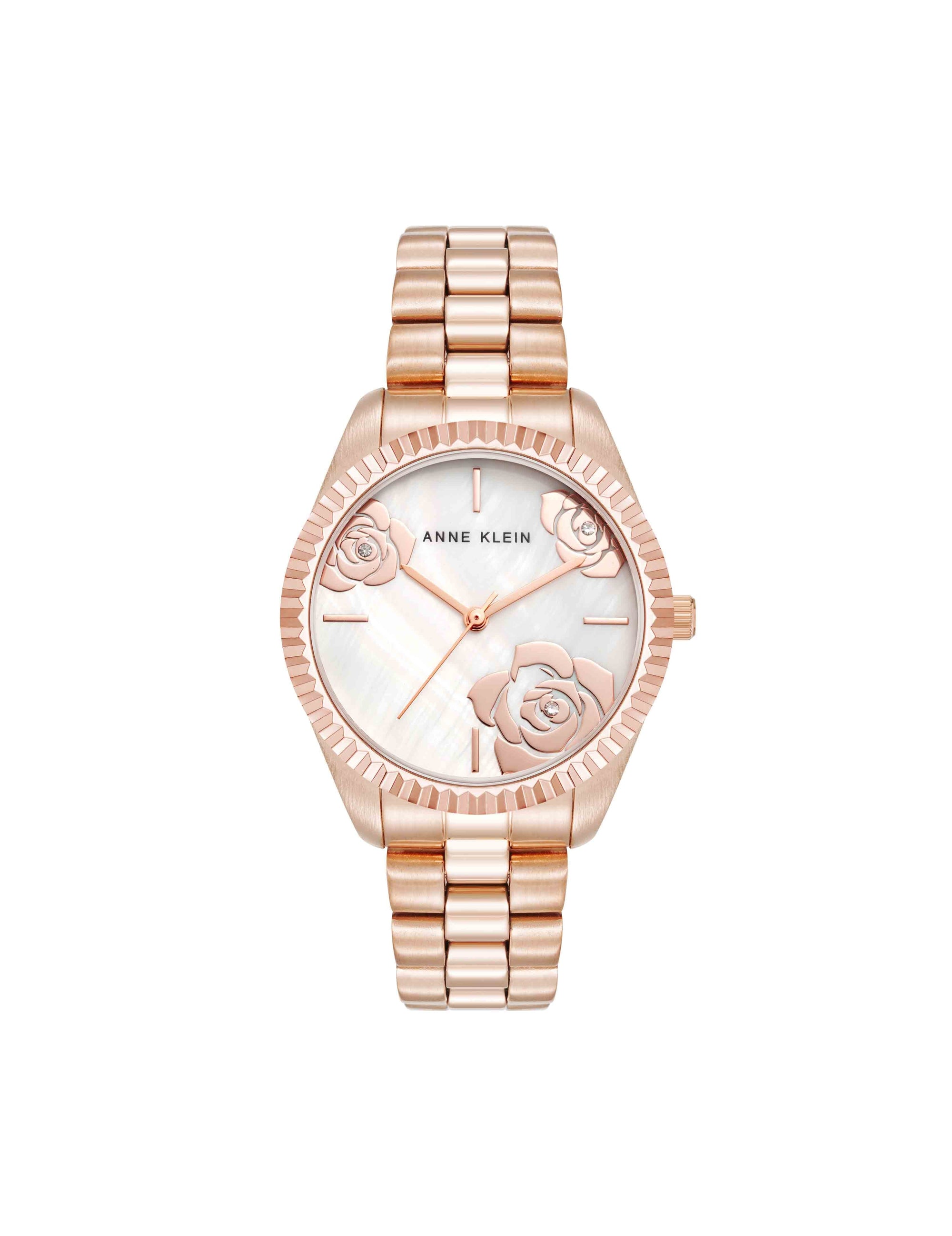 Anne Klein Rose Gold-Tone Stainless Steel Floral Dial Watch