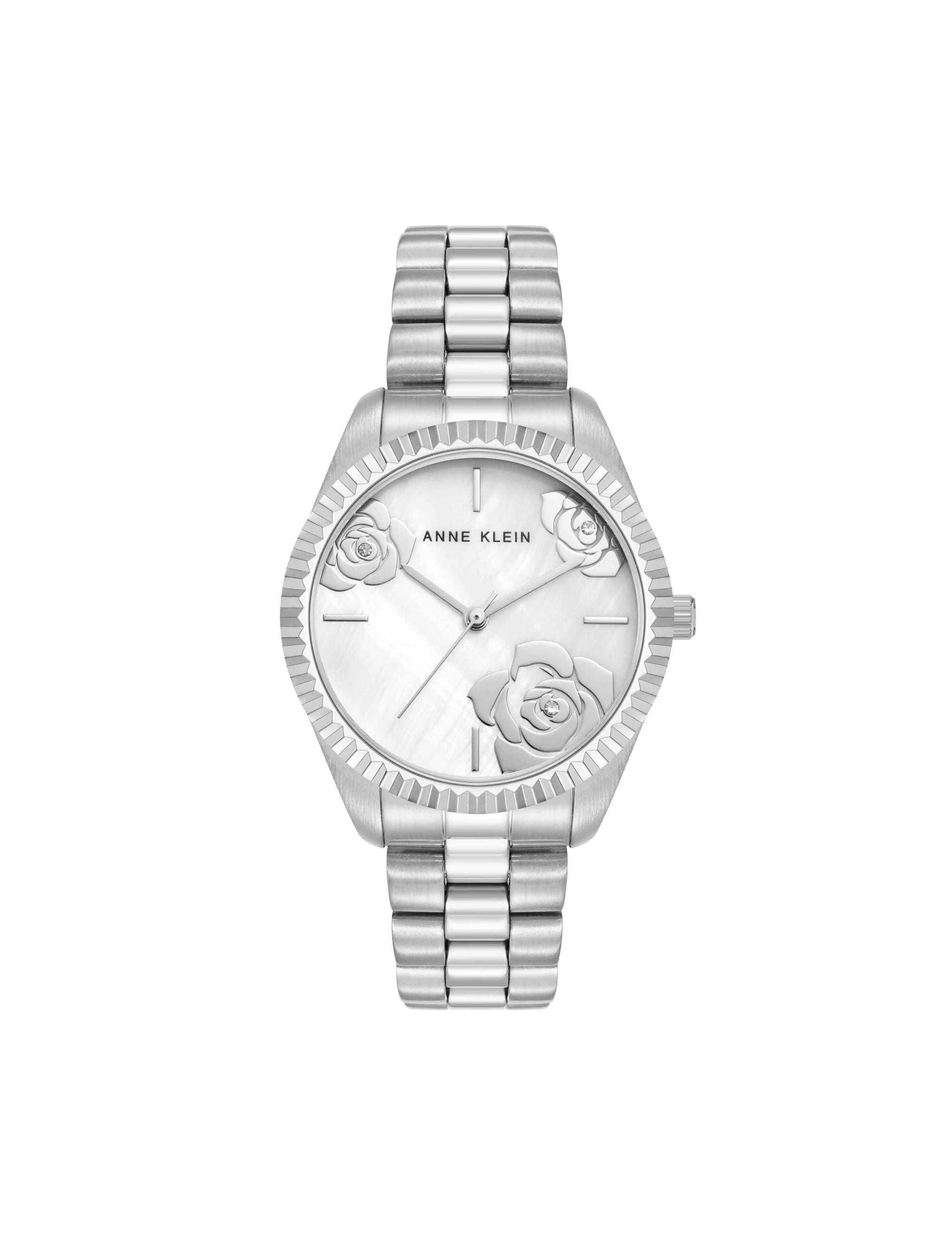 Anne Klein Silver-Tone Stainless Steel Floral Dial Watch