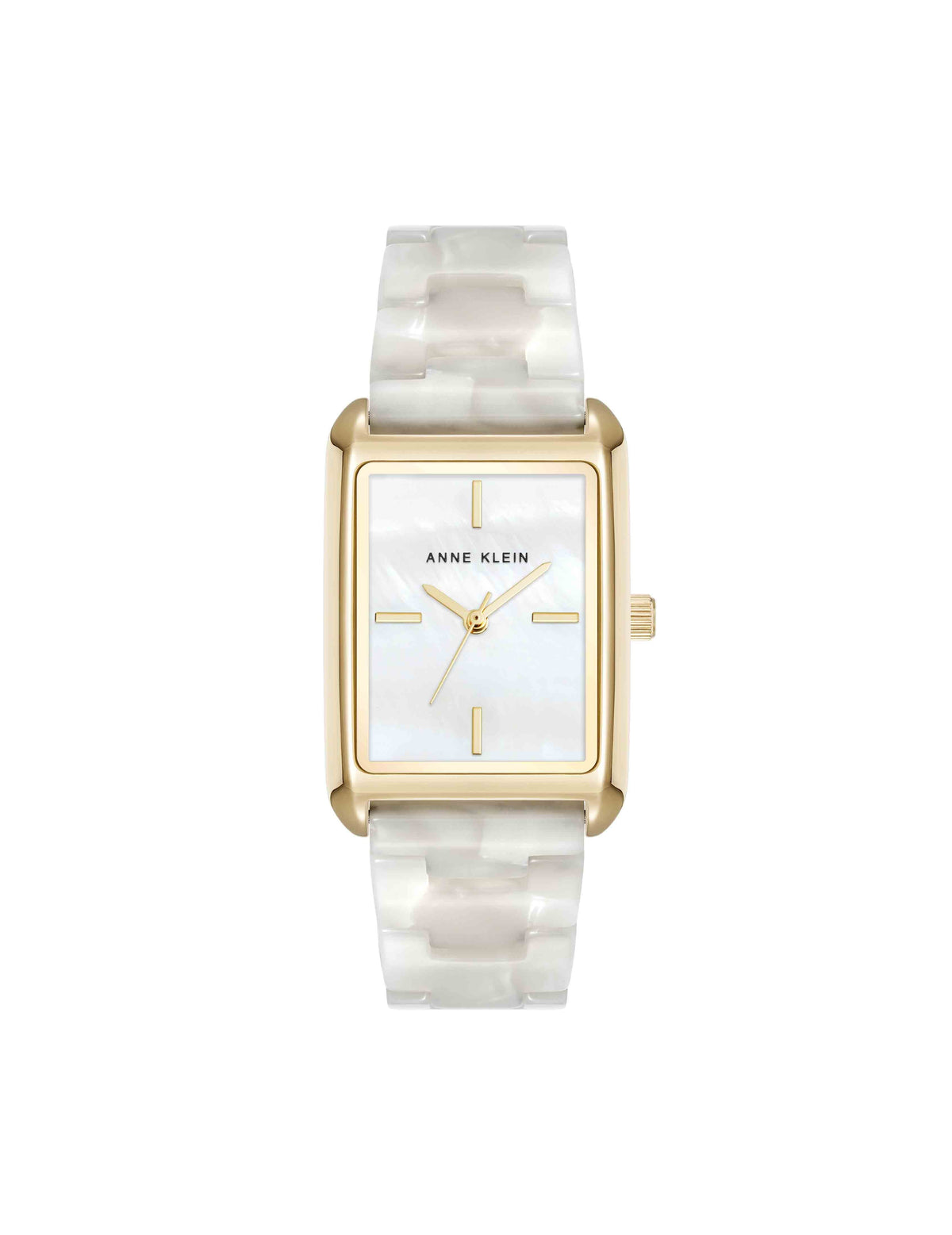 Anne Klein Ivory/Gold-Tone Delicate Rectangular Acetate Link Bracelet Watch