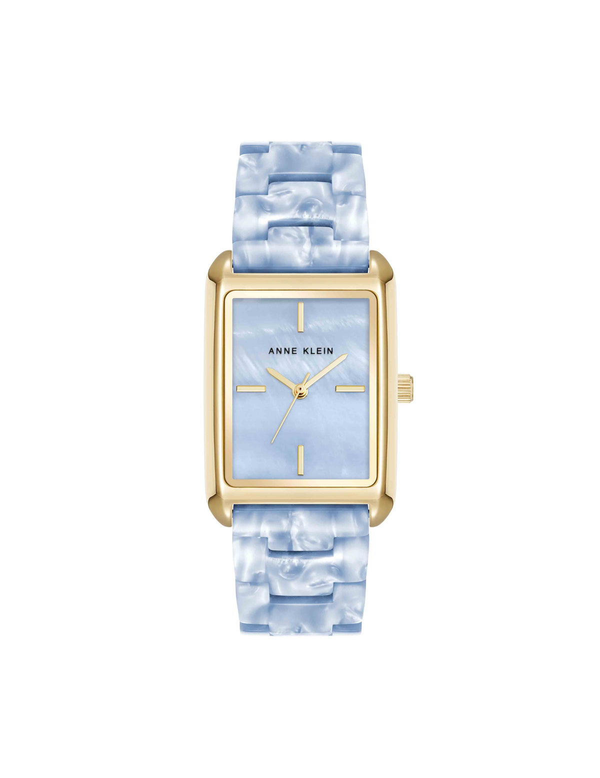 Anne Klein Light Blue/Gold-Tone Delicate Rectangular Acetate Link Bracelet Watch