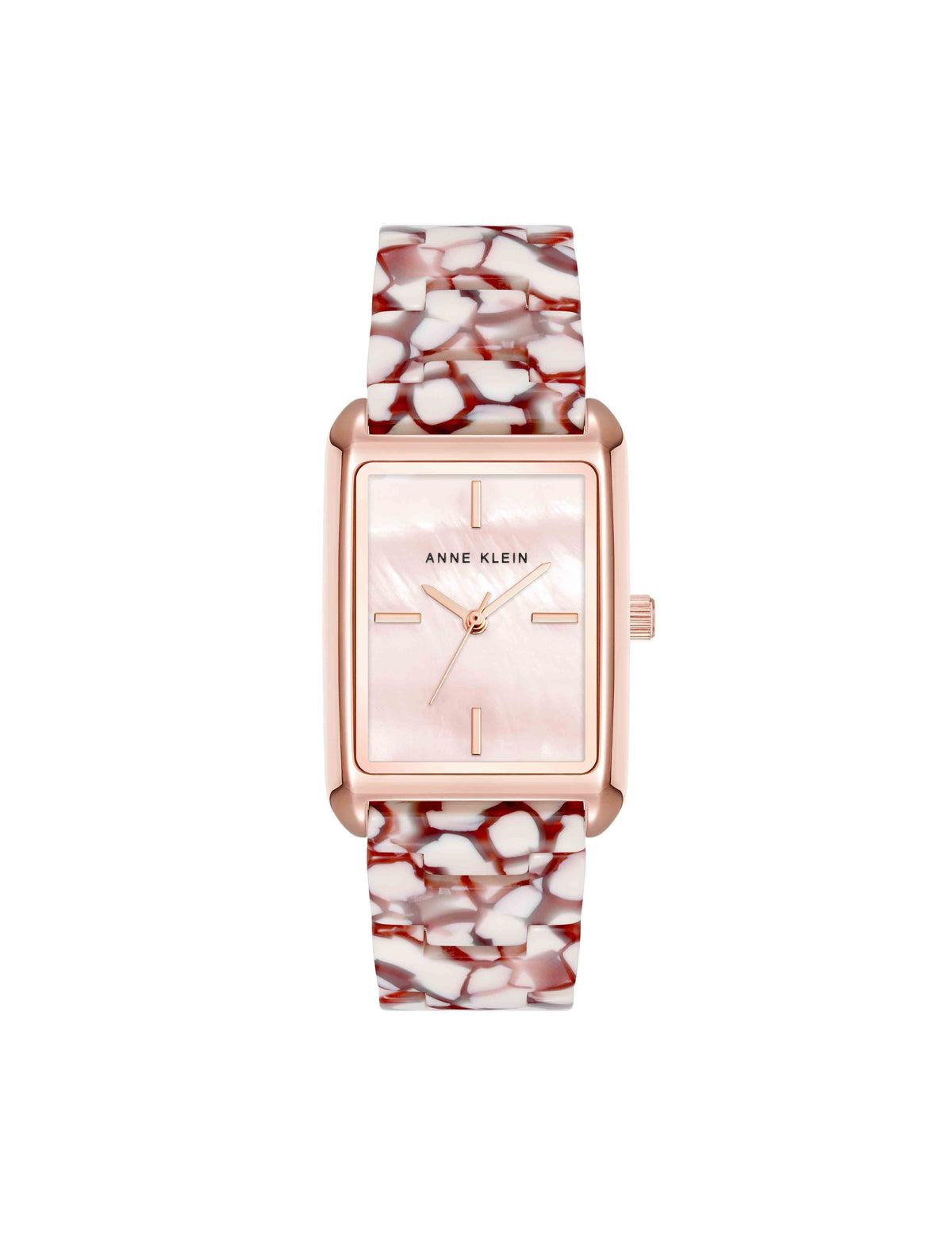 Anne Klein Pink/Red/Rose Gold-Tone Delicate Rectangular Acetate Link Bracelet Watch