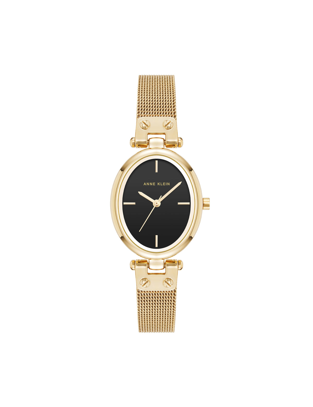 Anne Klein Gold-Tone/Black Oval Mesh Bracelet Watch